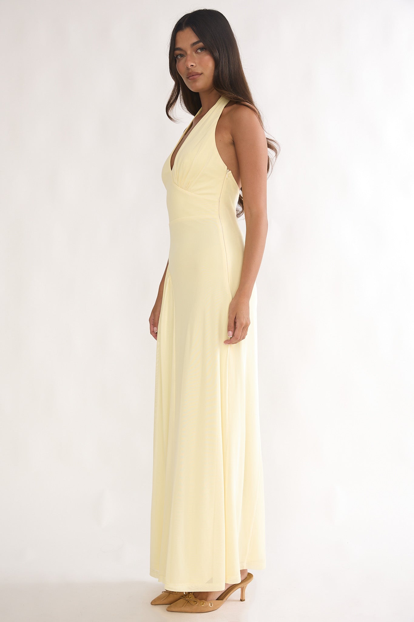 Ziera Ruched Insert Halter Maxi Dress Butter