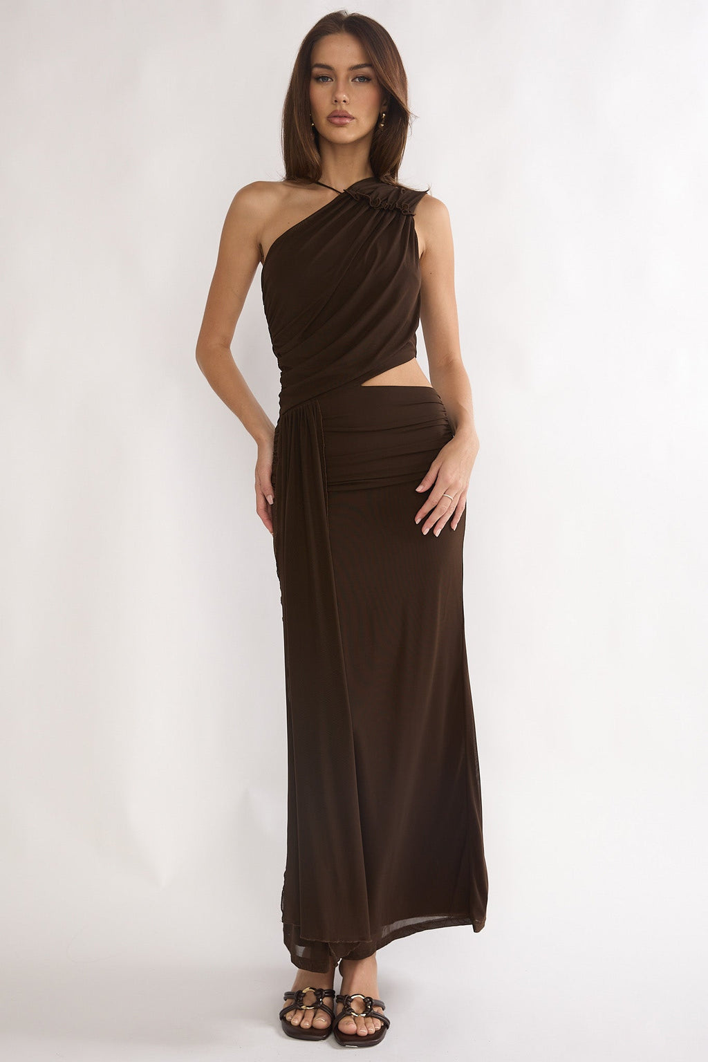 Out Loud Cut-Out Drape Maxi Dress Chocolate