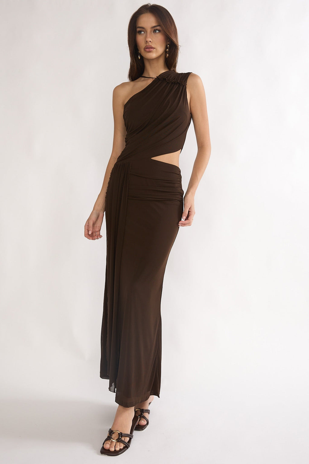 Out Loud Cut-Out Drape Maxi Dress Chocolate