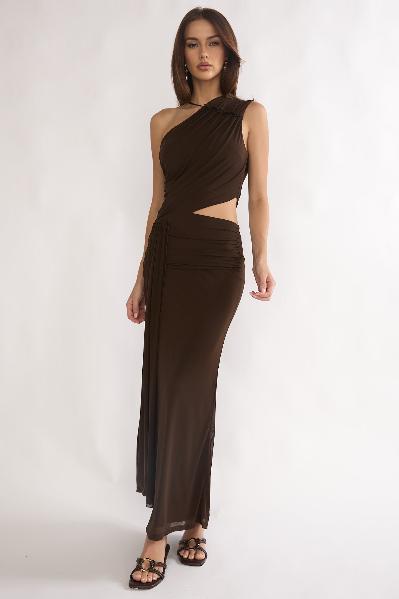 Out Loud Cut-Out Drape Maxi Dress Chocolate