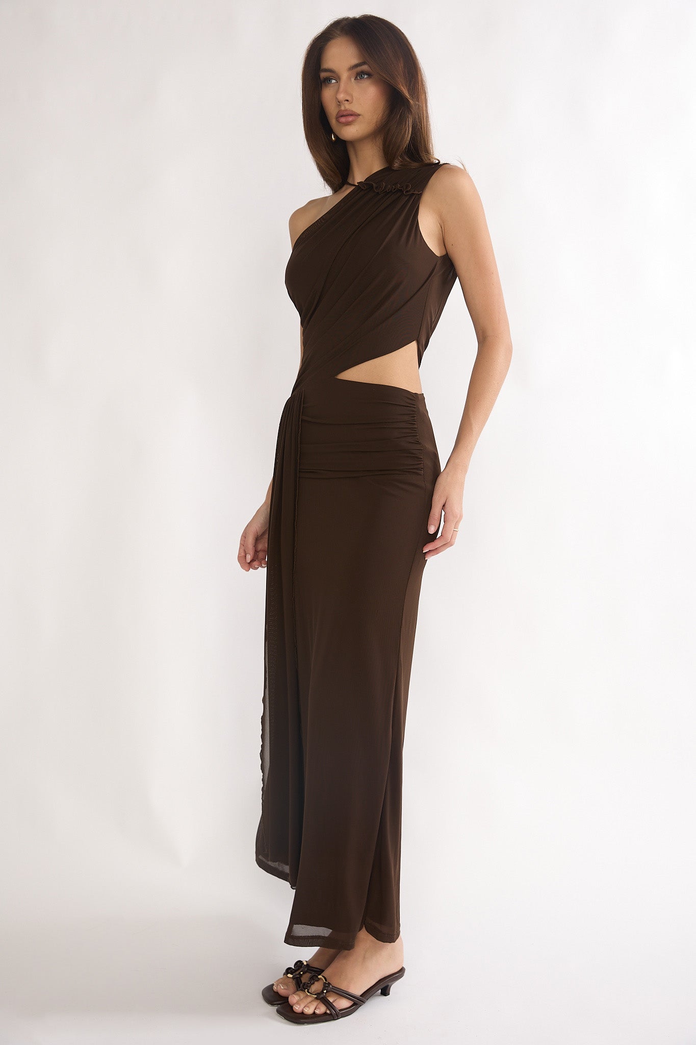 Out Loud Cut-Out Drape Maxi Dress Chocolate