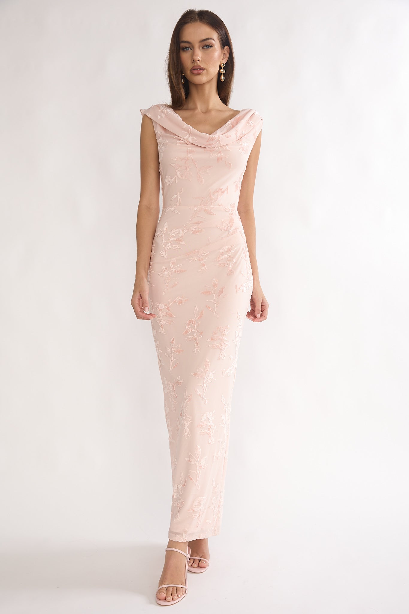 Evermore Cowl Neck Maxi Dress Floral Pink