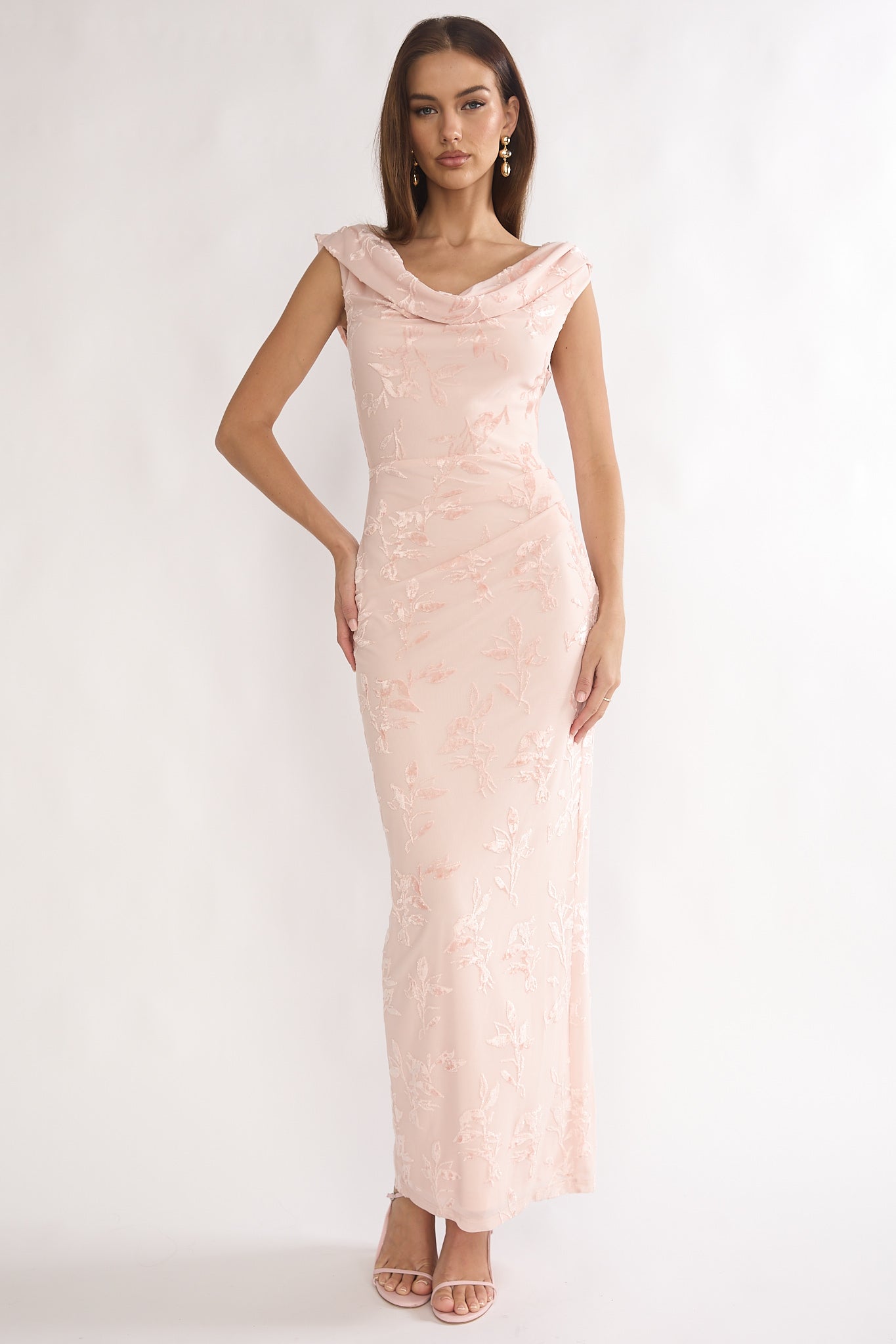 Evermore Cowl Neck Maxi Dress Floral Pink