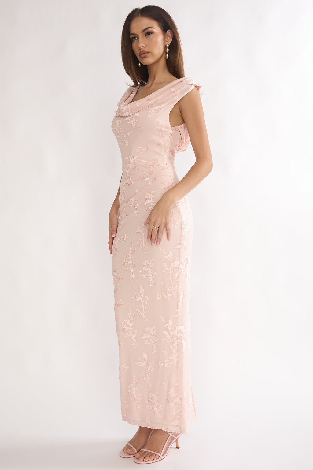 Evermore Cowl Neck Maxi Dress Floral Pink