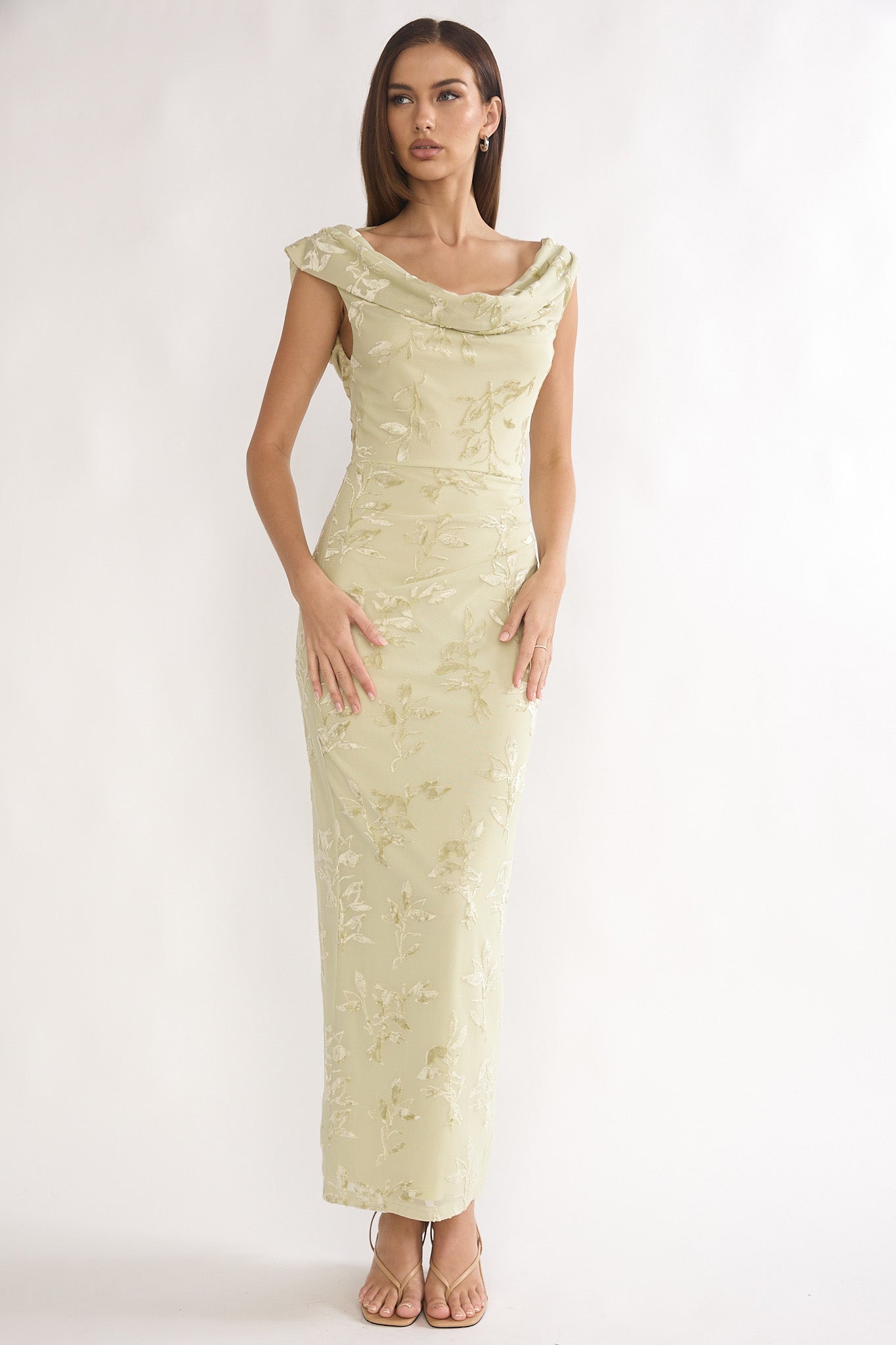 Evermore Cowl Neck Maxi Dress Floral Sage
