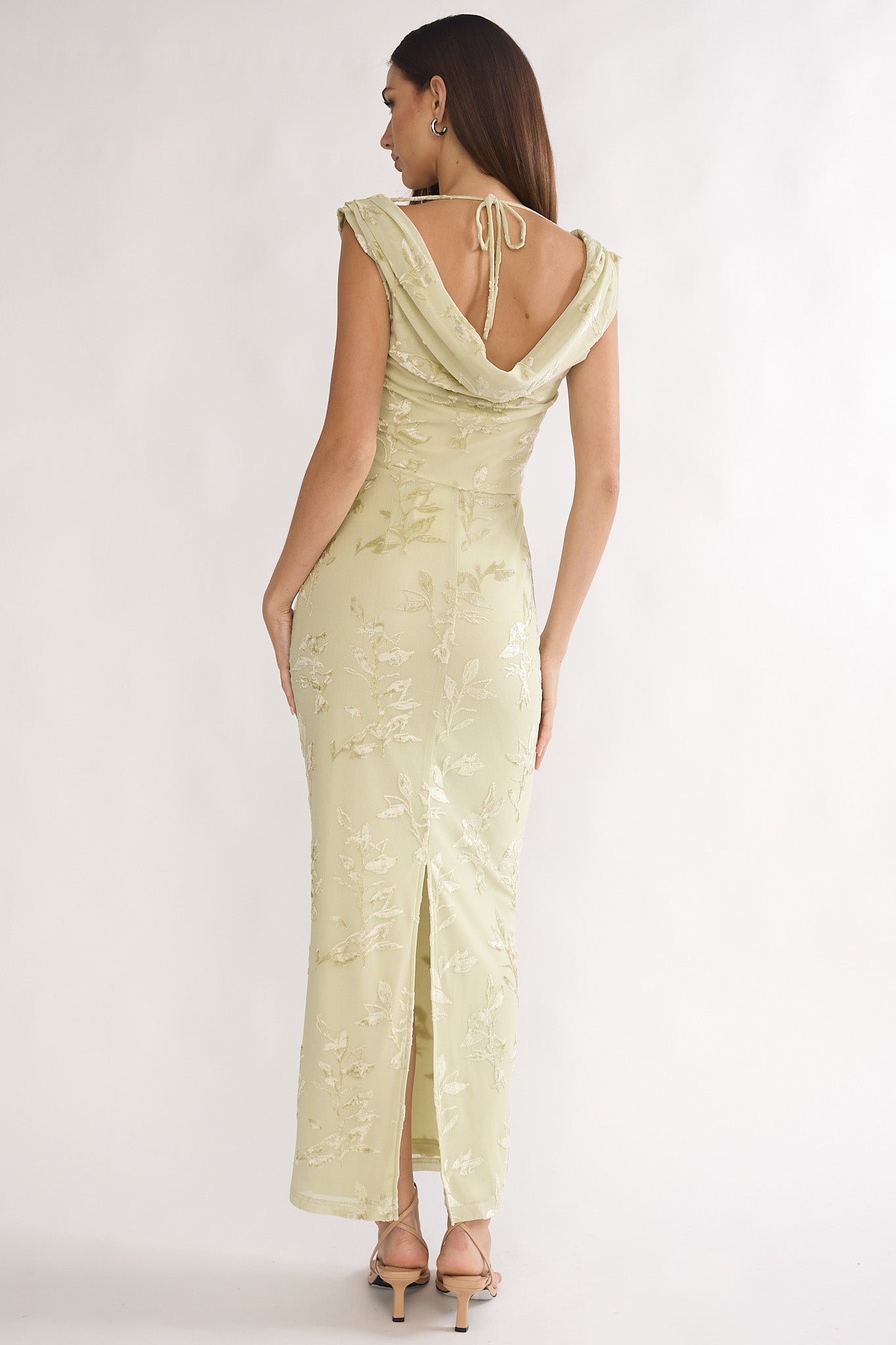 Evermore Cowl Neck Maxi Dress Floral Sage