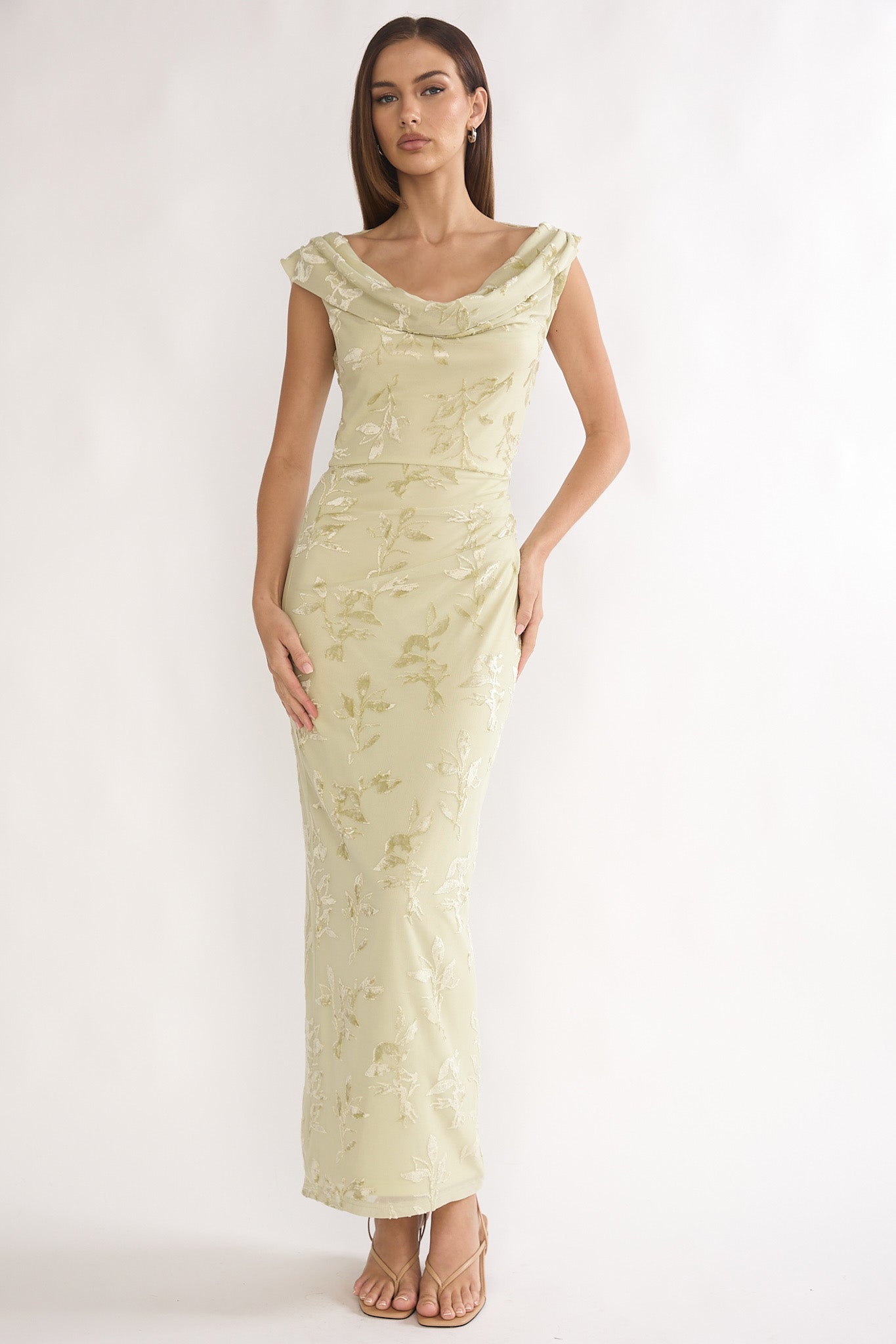 Evermore Cowl Neck Maxi Dress Floral Sage