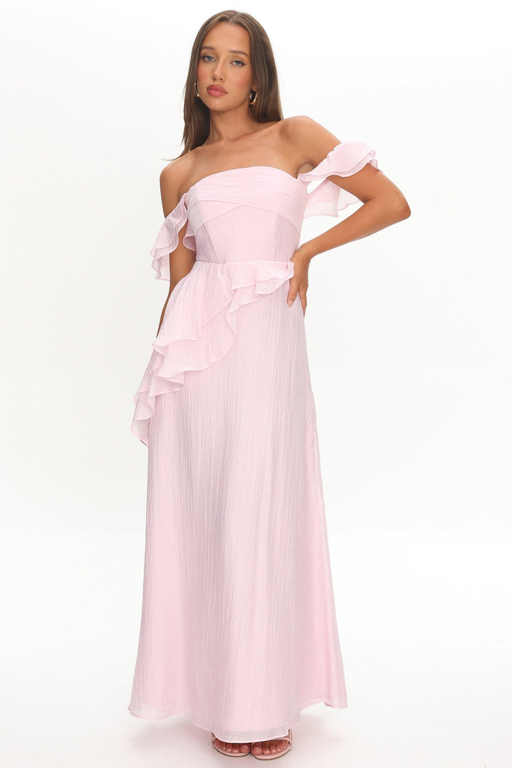 Natale Off-Shoulder Ruffle Maxi Dress Pink