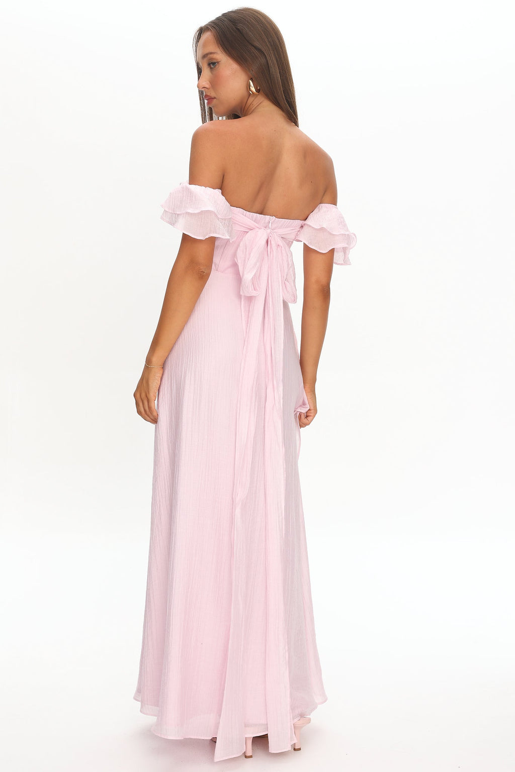 Natale Off-Shoulder Ruffle Maxi Dress Pink