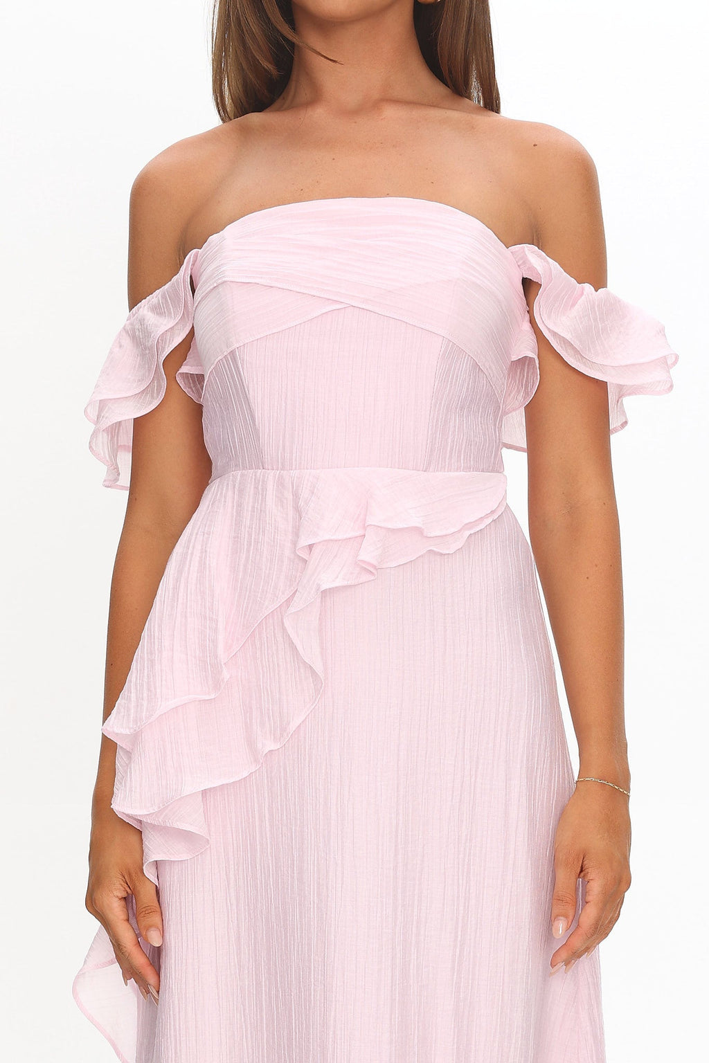 Natale Off-Shoulder Ruffle Maxi Dress Pink