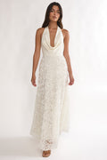 Lucerne Cowl Halter Maxi Dress Embellished Ivory