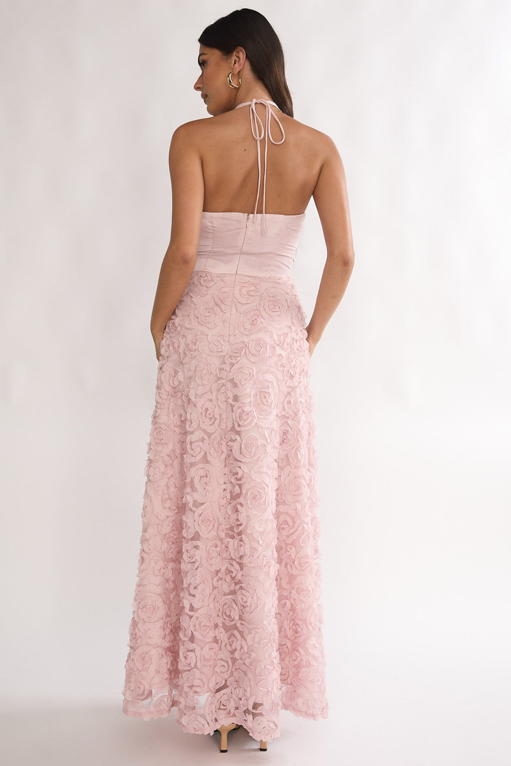 Lucerne Cowl Halter Maxi Dress Embellished Pink