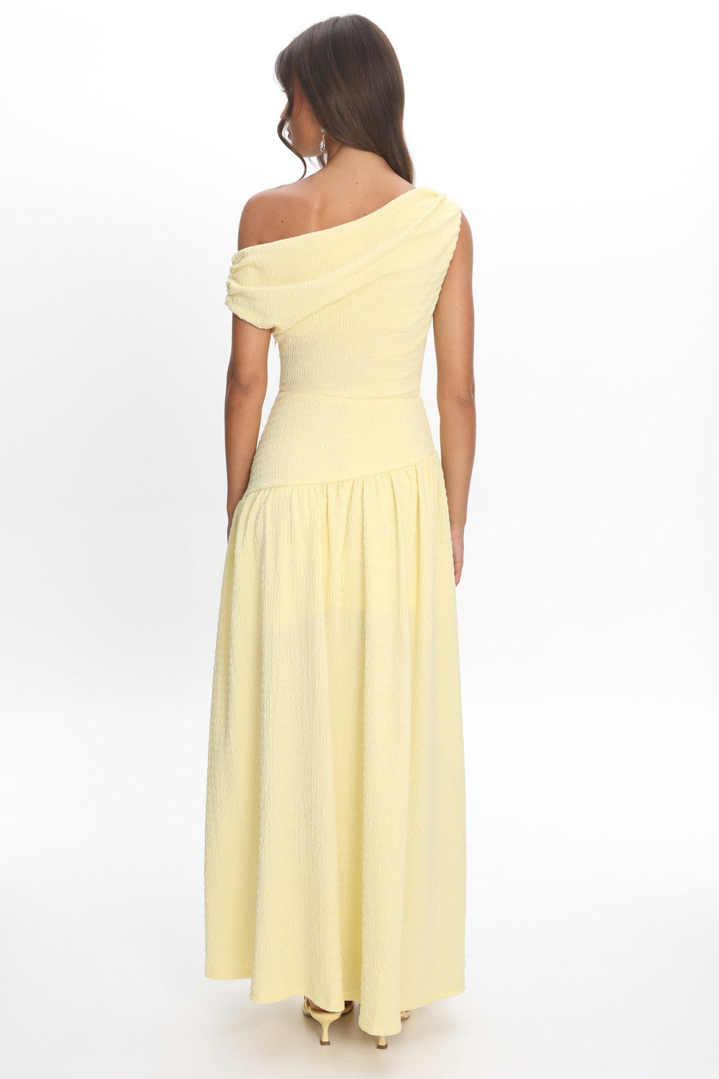 Kloe Asymmetric Shoulder Textured Maxi Dress Butter