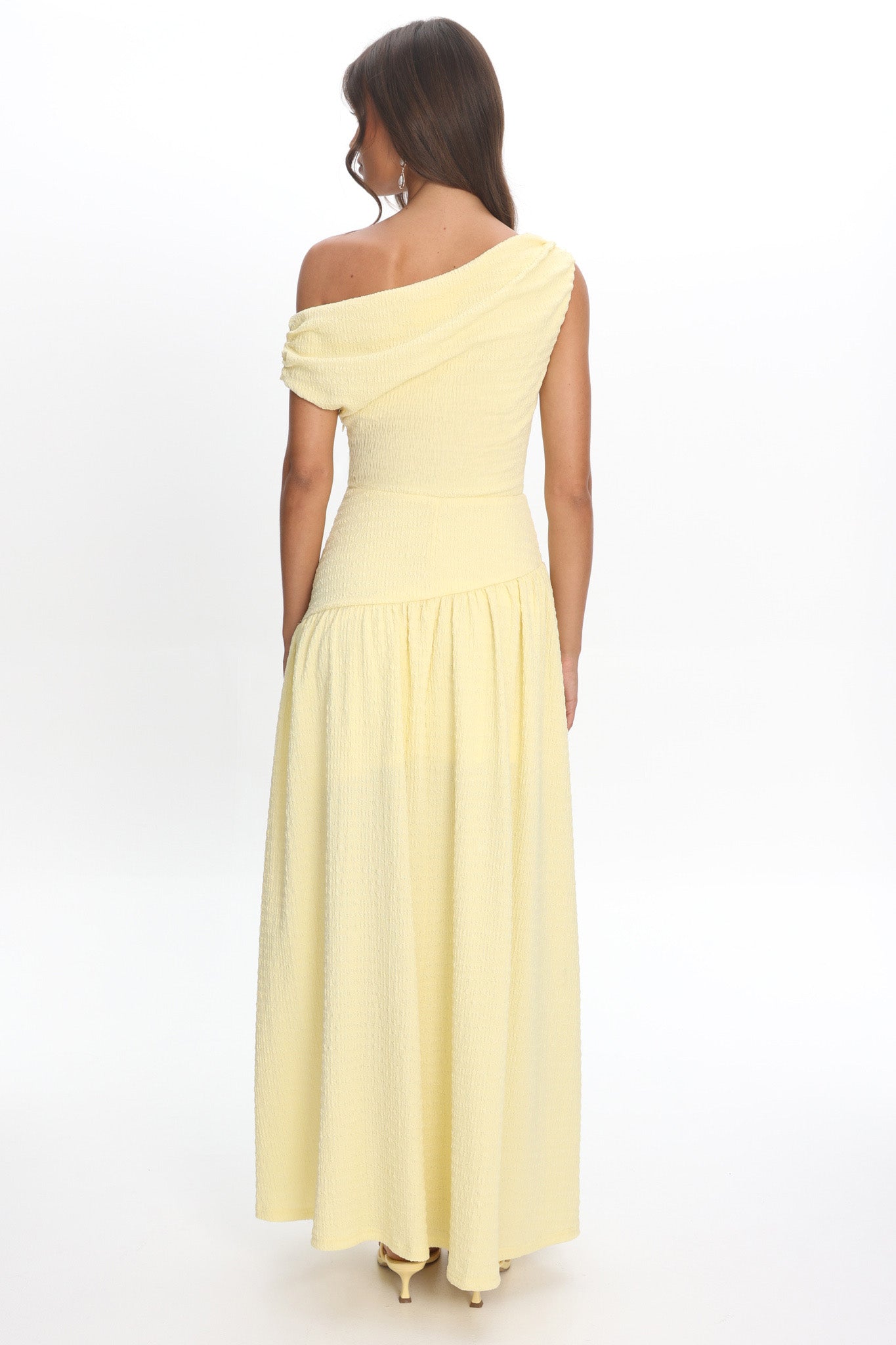 Kloe Asymmetric Shoulder Textured Maxi Dress Butter