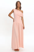 Kloe Asymmetric Shoulder Textured Maxi Dress Peach