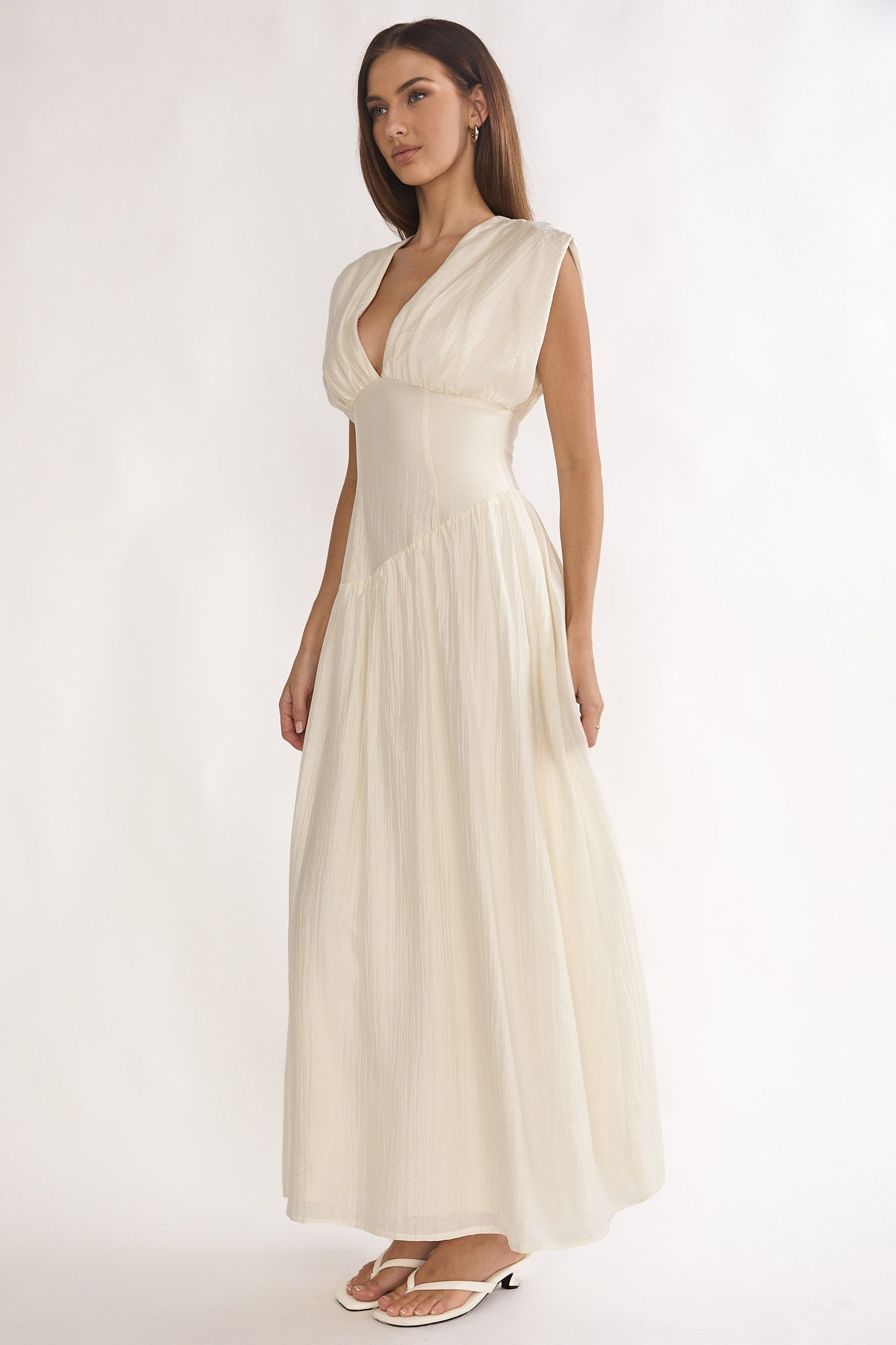 Danicka Asymmetric Waist Maxi Dress Cream