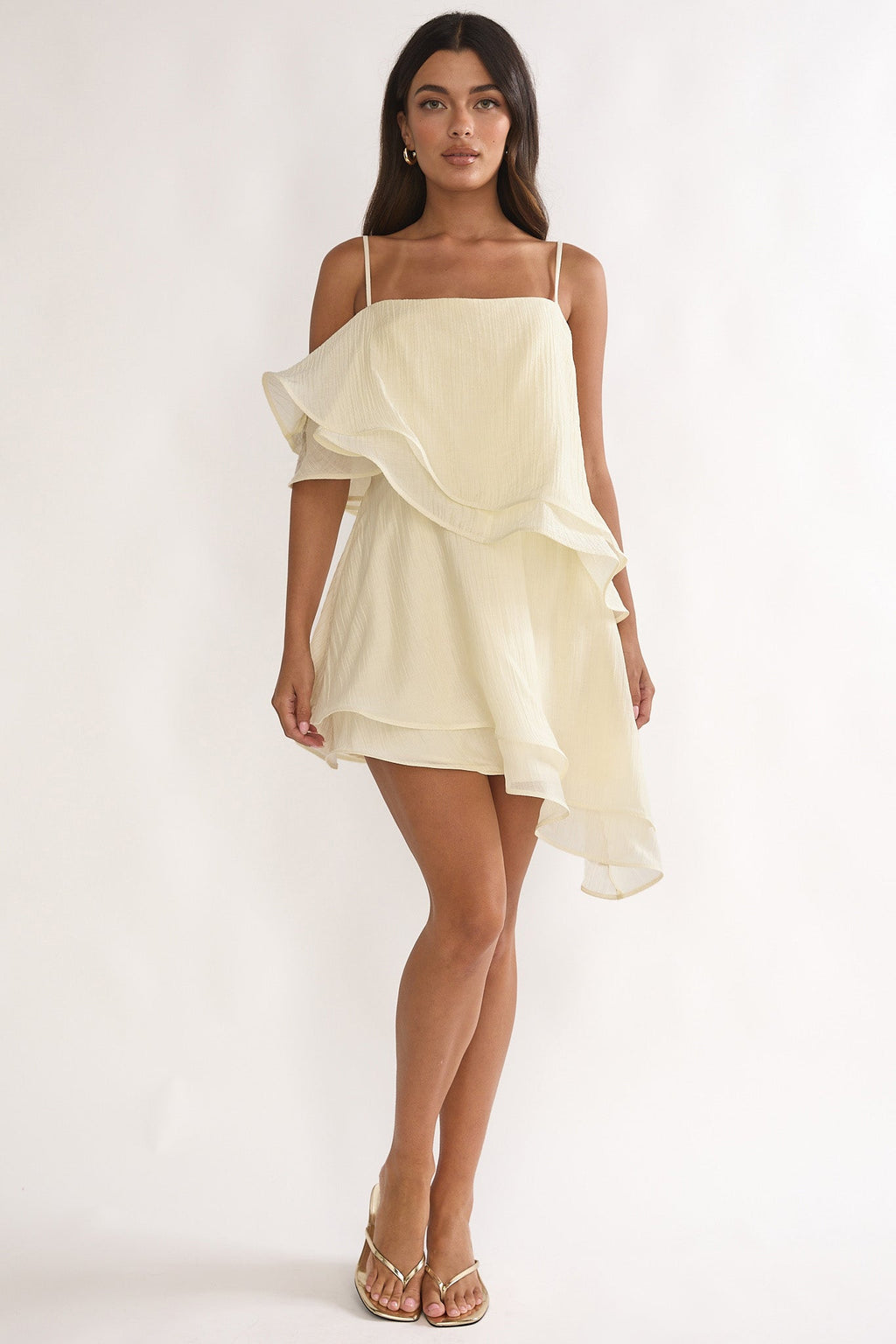 Como Asymmetric Layered Mini Dress Cream