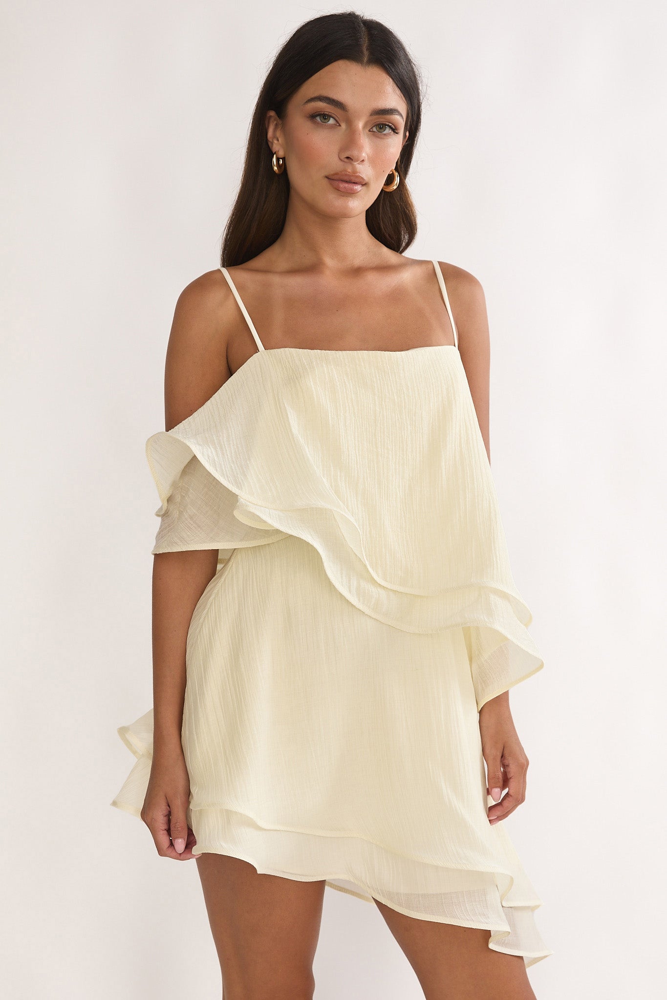 Como Asymmetric Layered Mini Dress Cream