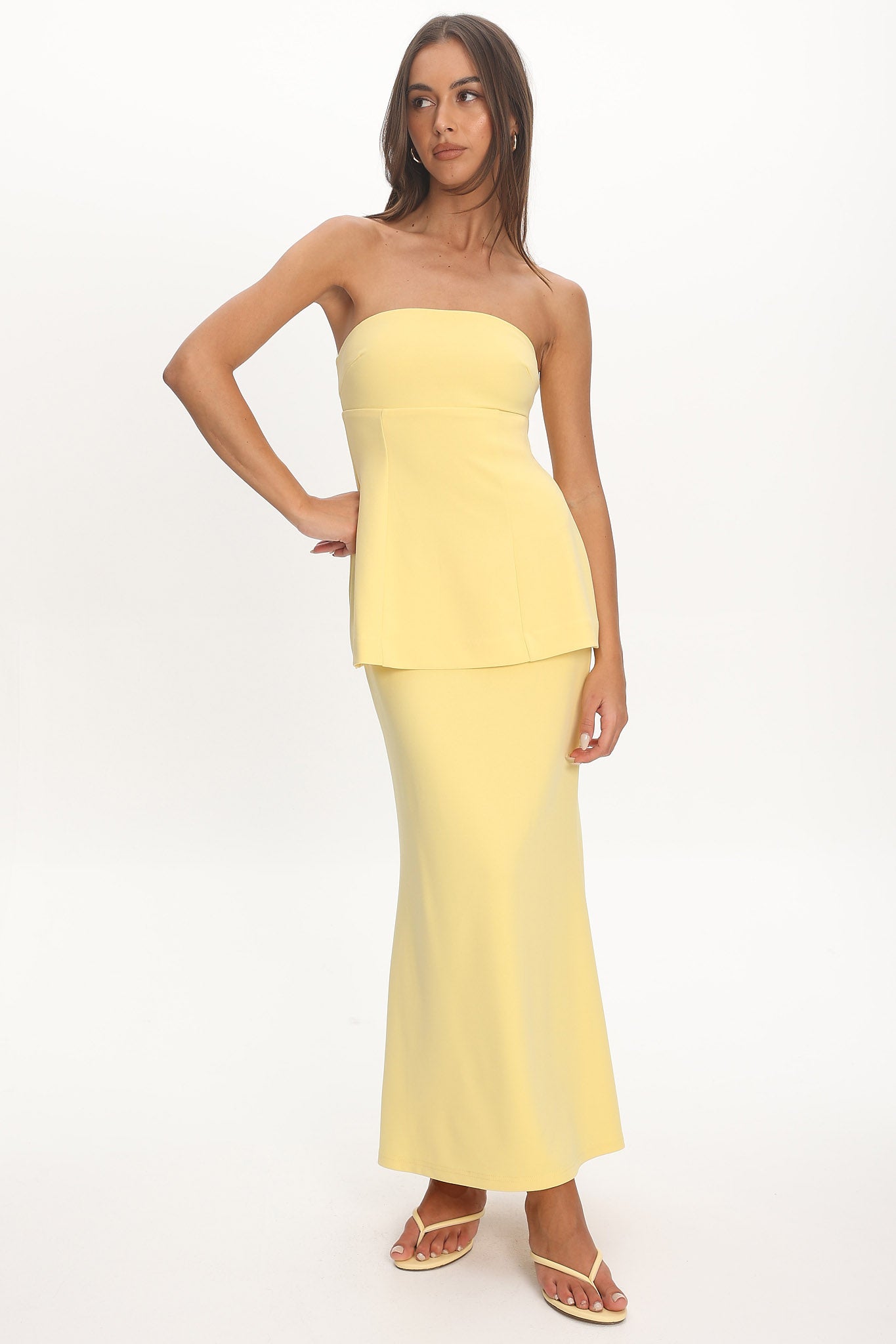 Vicci Strapless Flared Waist Maxi Dress Butter