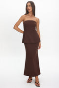 Vicci Strapless Flared Waist Maxi Dress Chocolate