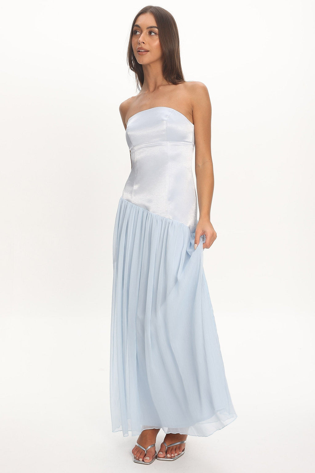 Karielle Asymmetric Drop Waist Maxi Dress Blue