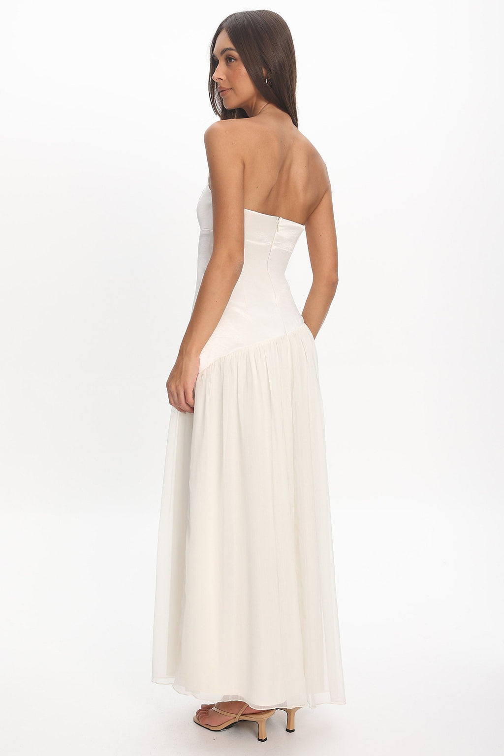 Karielle Asymmetric Drop Waist Maxi Dress Ivory