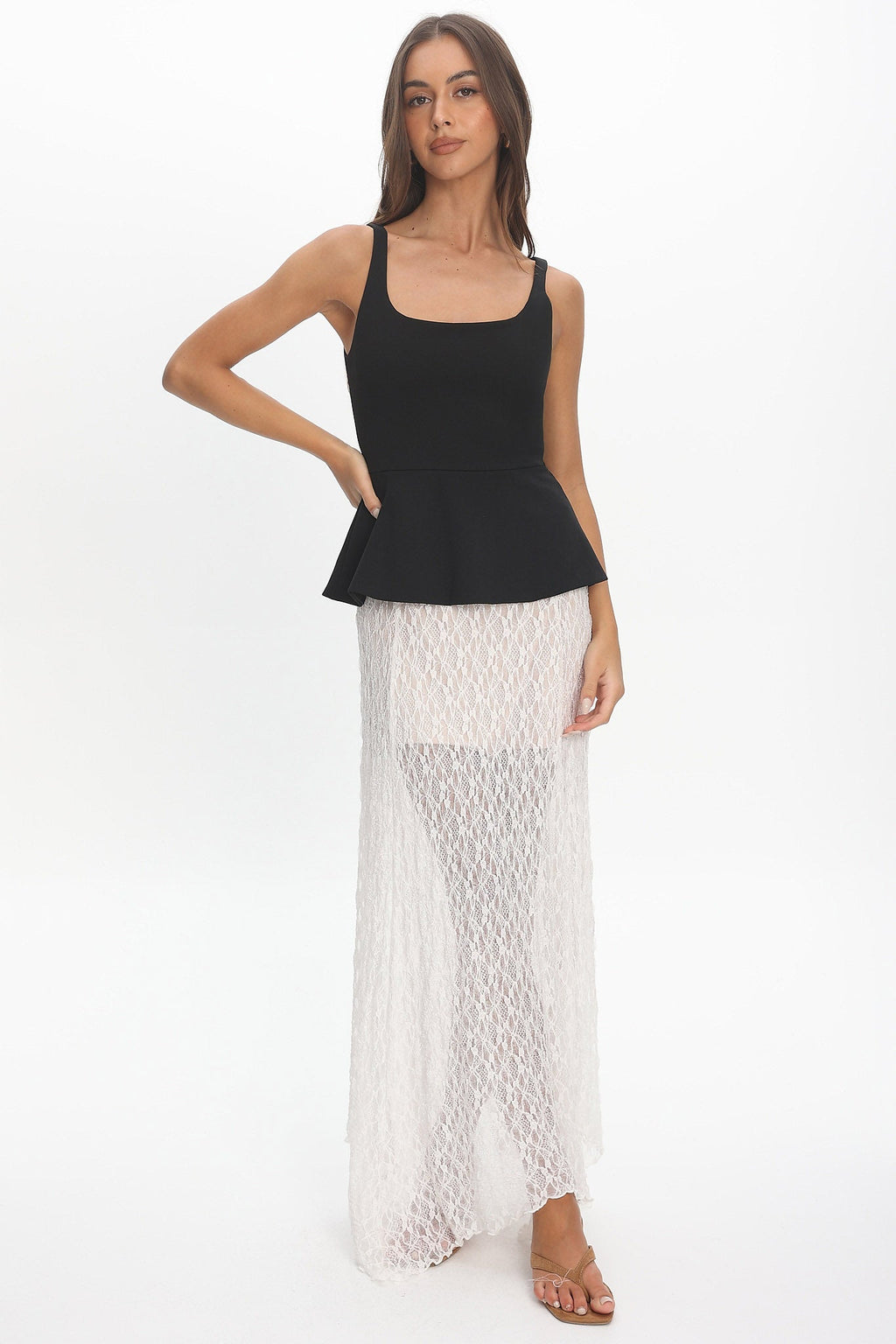 Kairah Peplum Lace Hem Maxi Dress Black