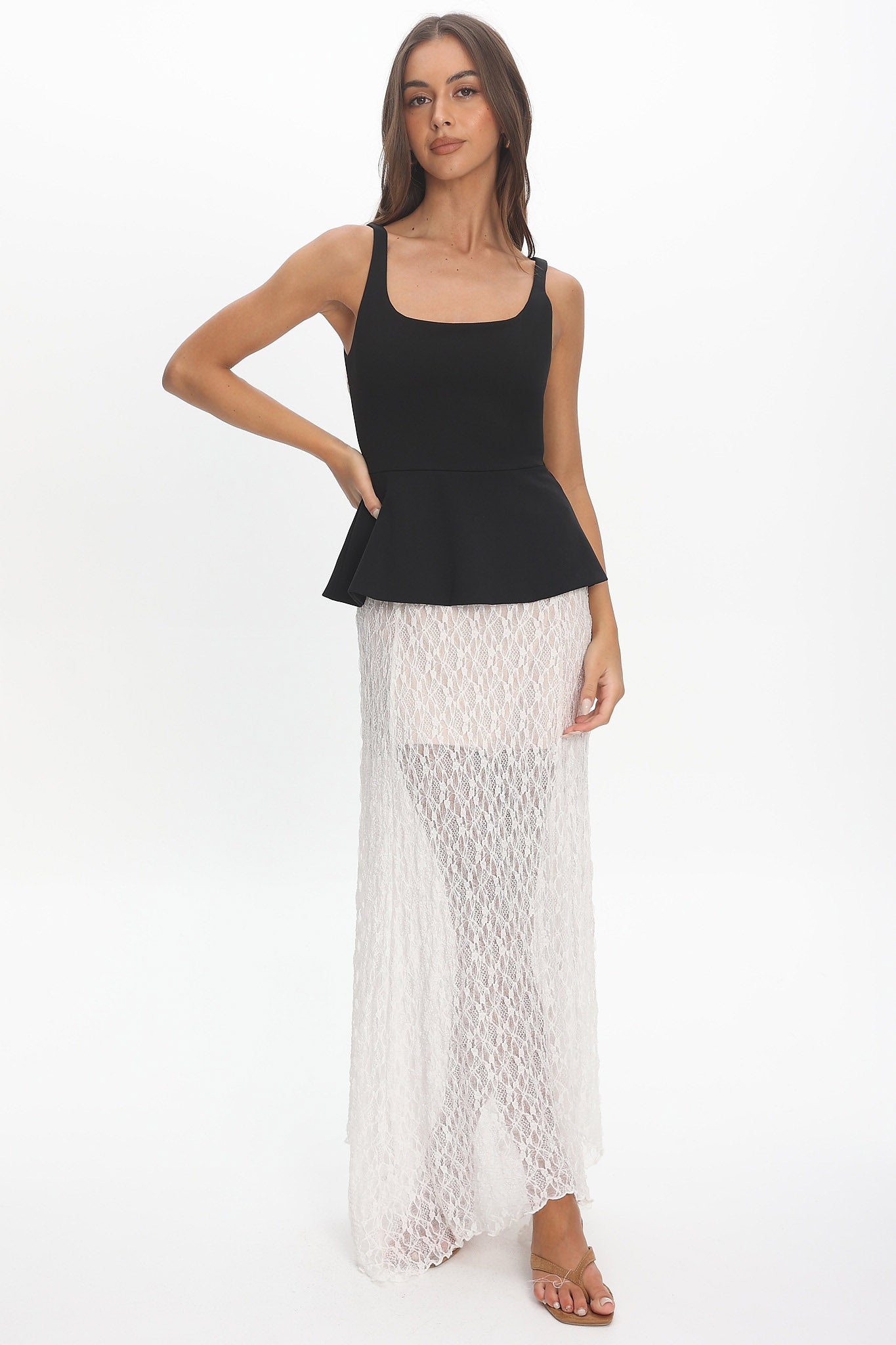 Kairah Peplum Lace Hem Maxi Dress Black