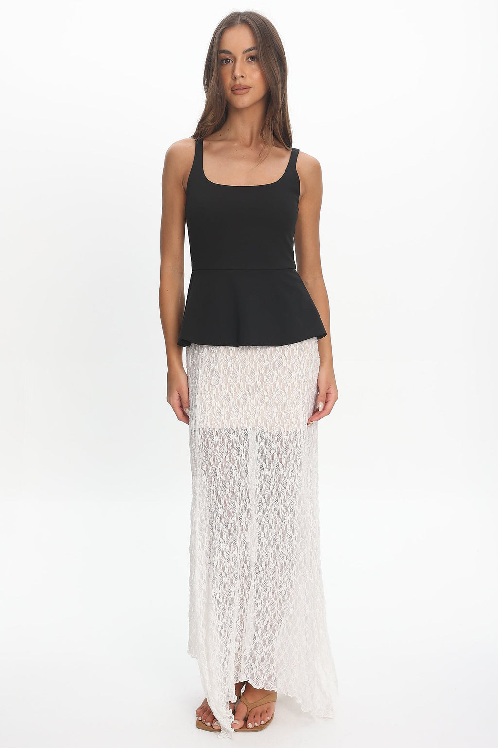 Kairah Peplum Lace Hem Maxi Dress Black