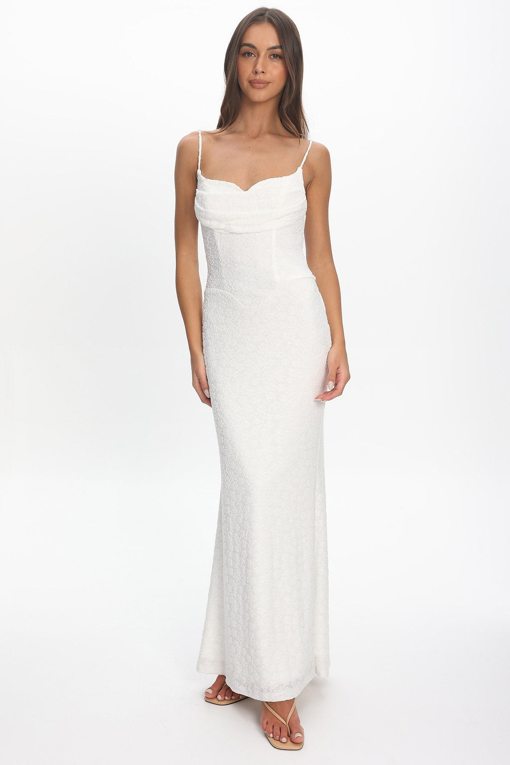 Kianah Pleat Bust Textured Maxi Dress Ivory