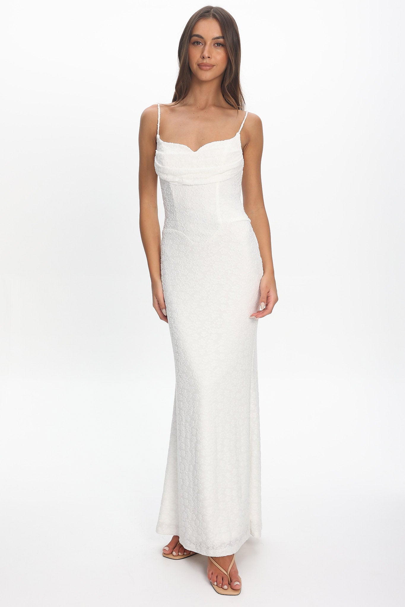 Kianah Pleat Bust Textured Maxi Dress Ivory