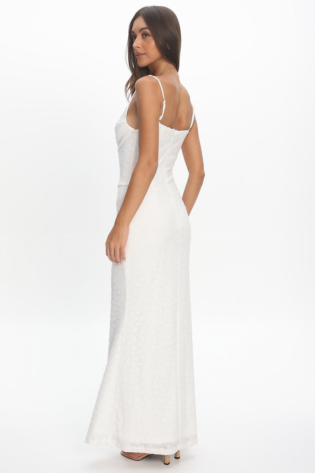 Kianah Pleat Bust Textured Maxi Dress Ivory