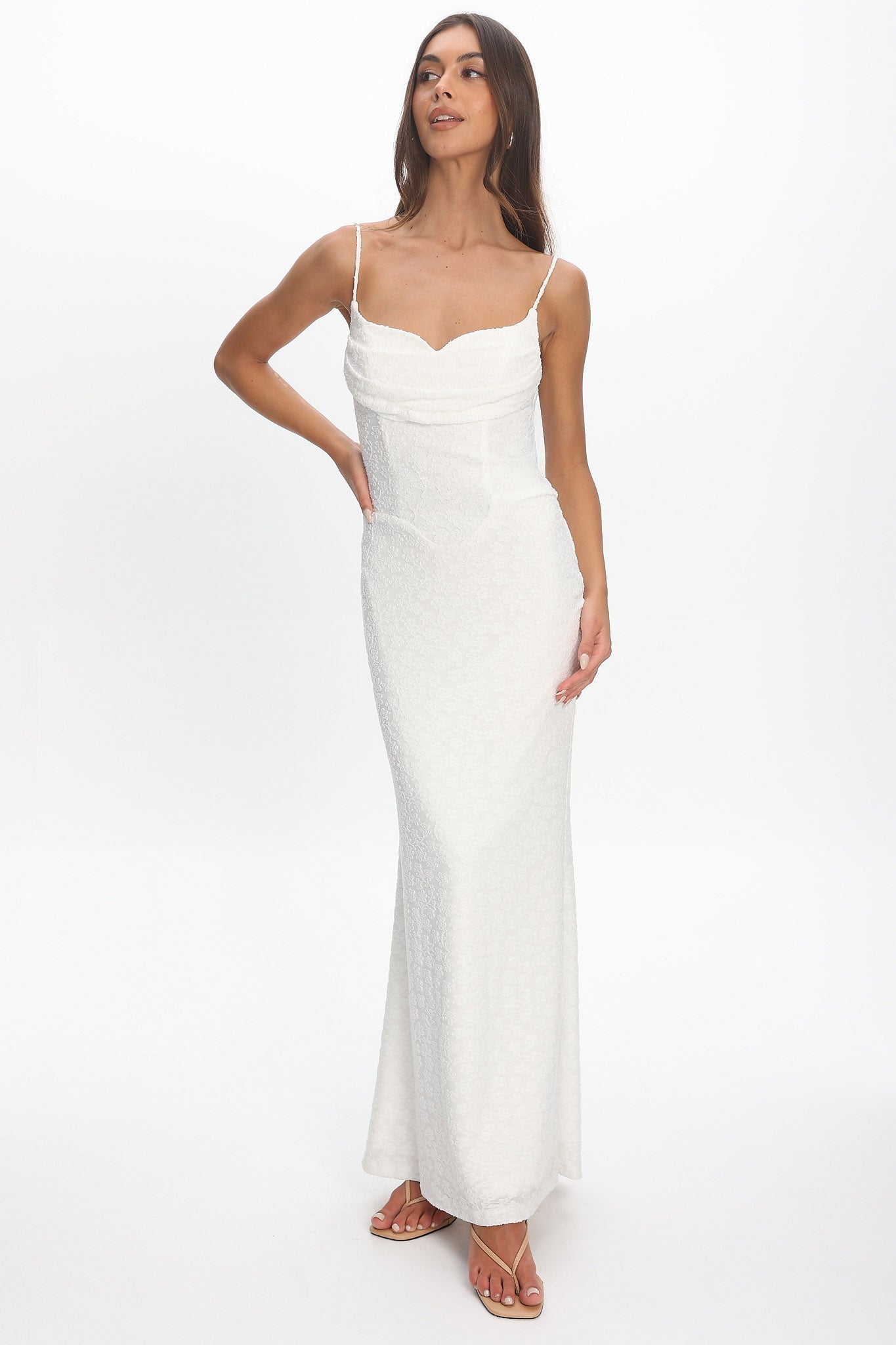 Kianah Pleat Bust Textured Maxi Dress Ivory