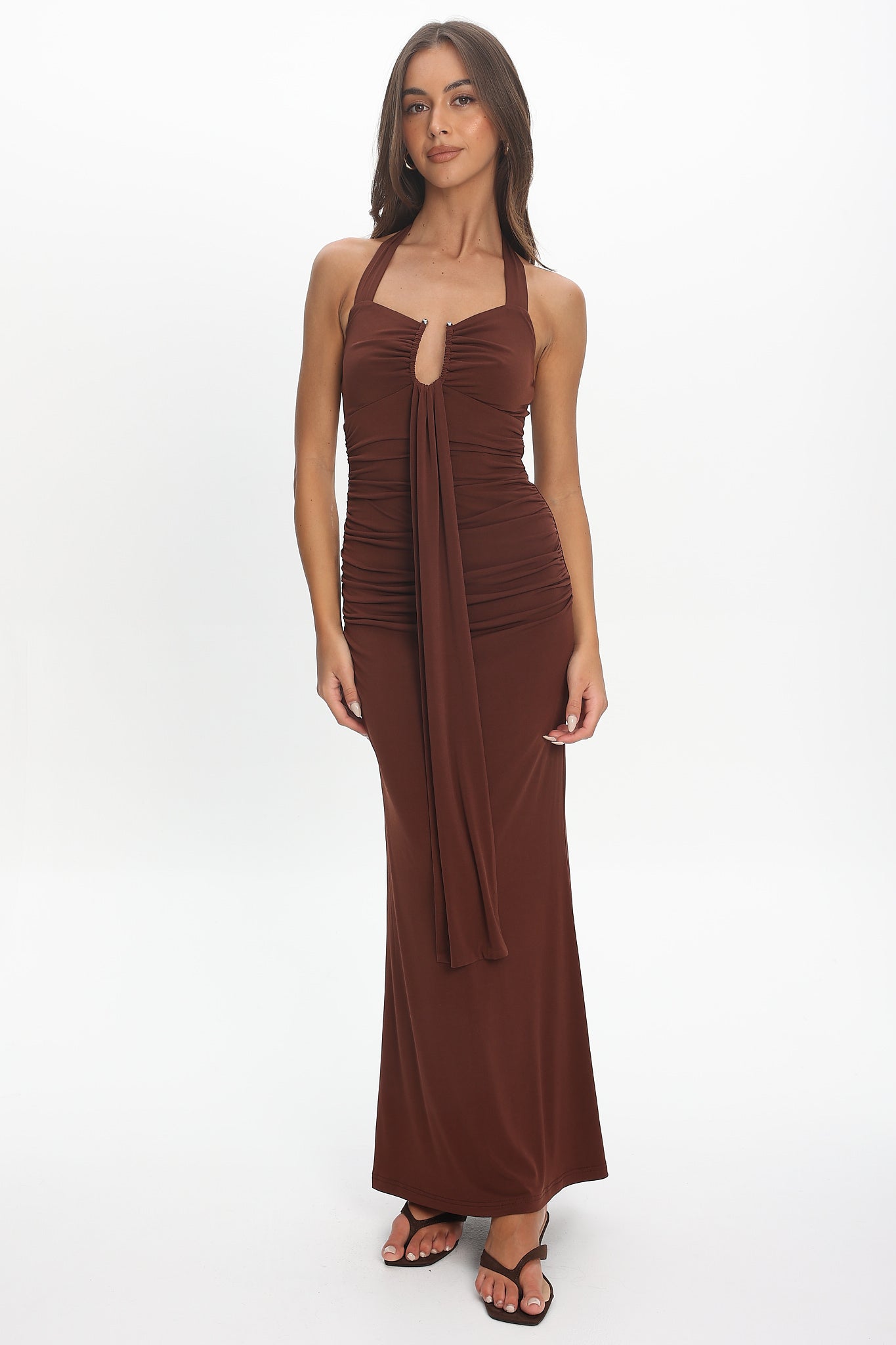 Opera Drape Bust Maxi Dress Chocolate