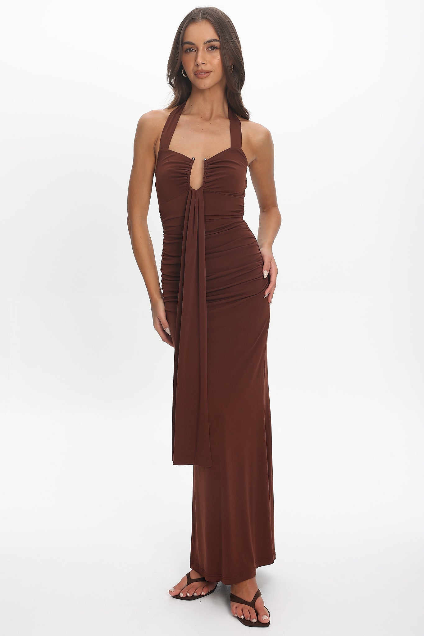 Opera Drape Bust Maxi Dress Chocolate