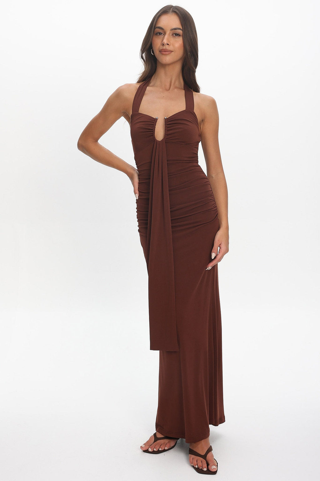 Opera Drape Bust Maxi Dress Chocolate