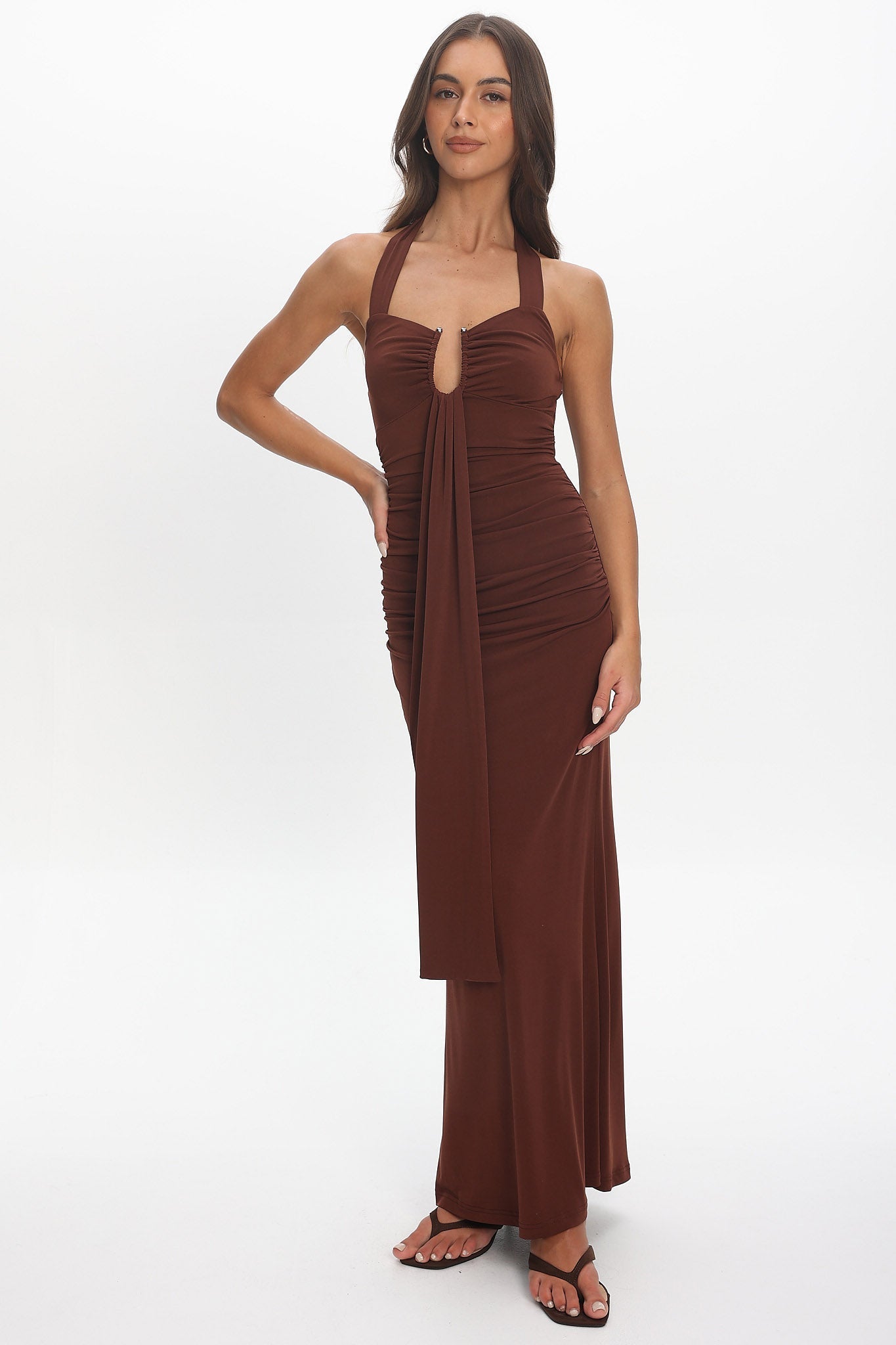 Opera Drape Bust Maxi Dress Chocolate