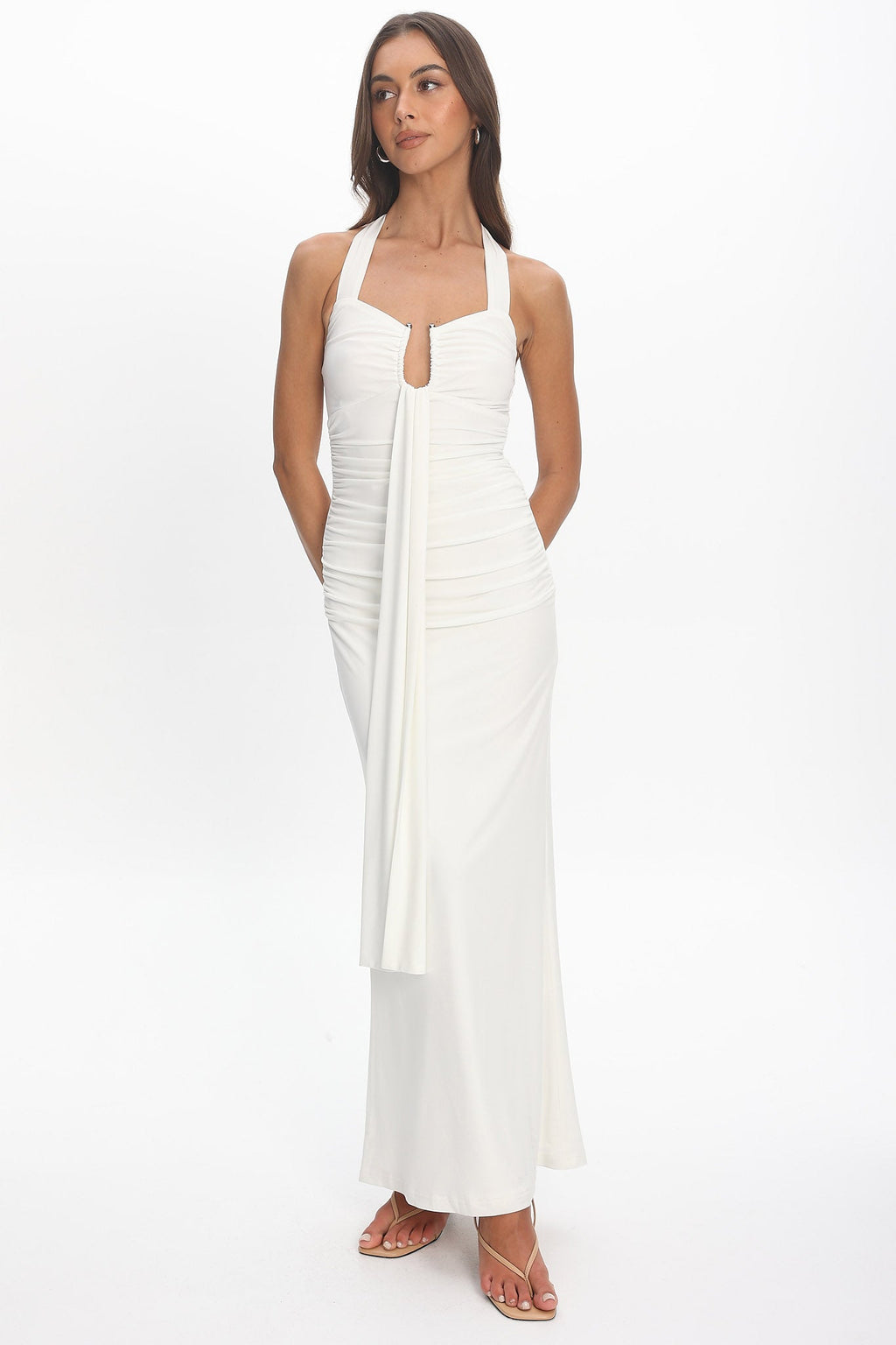 Opera Drape Bust Maxi Dress White