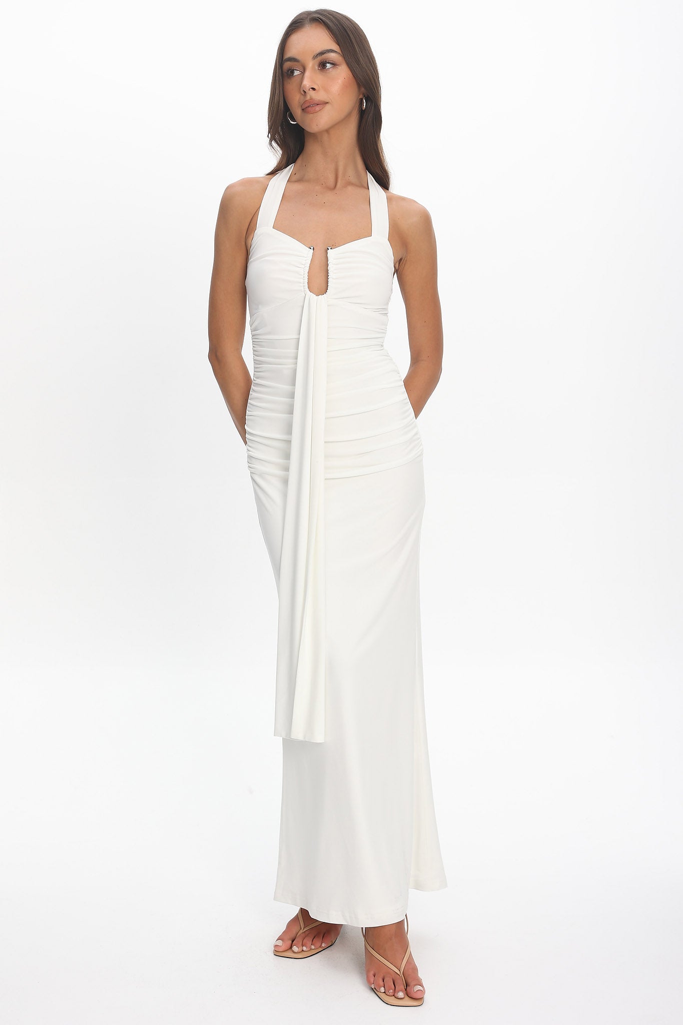 Opera Drape Bust Maxi Dress White