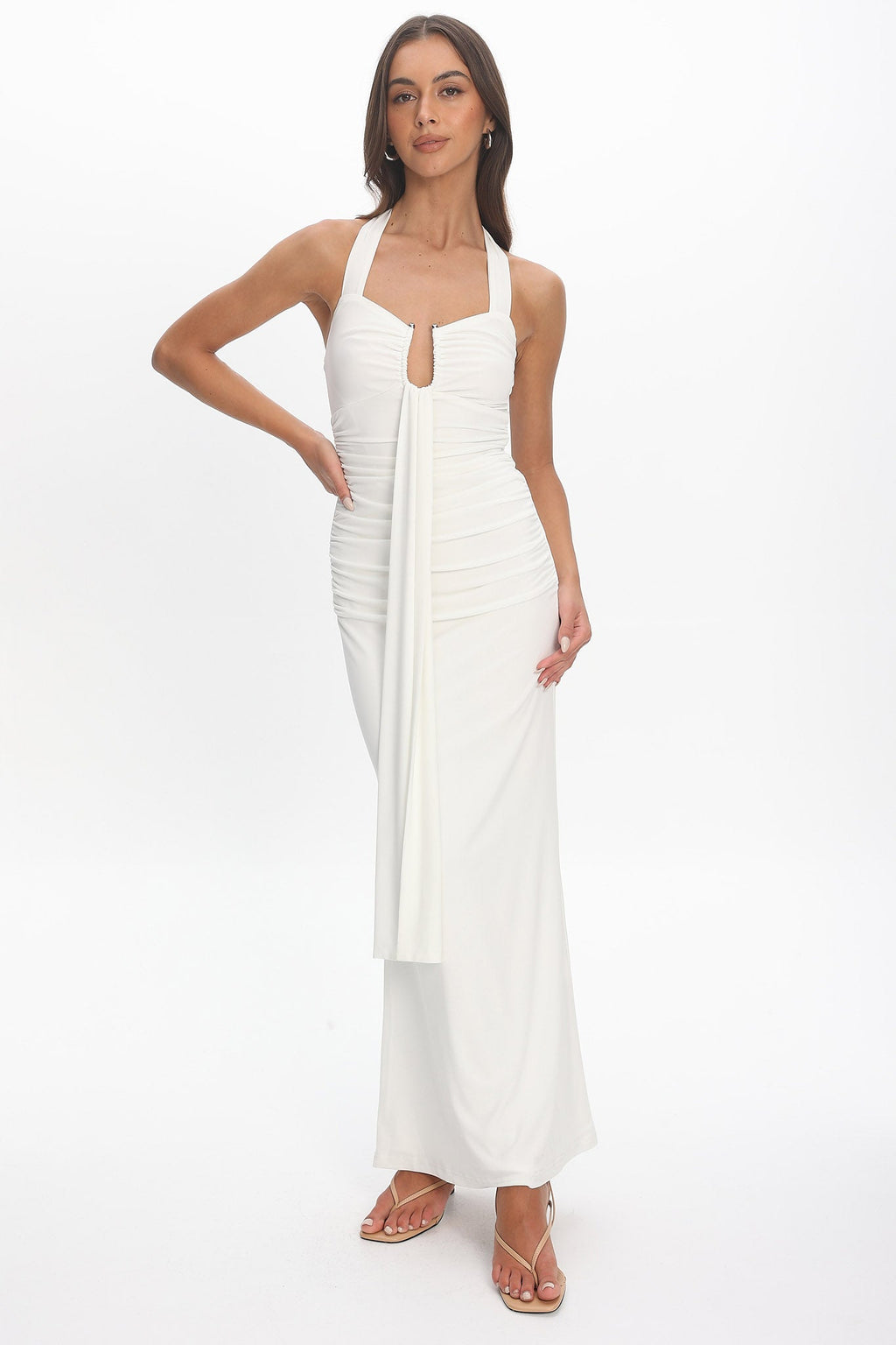 Opera Drape Bust Maxi Dress White