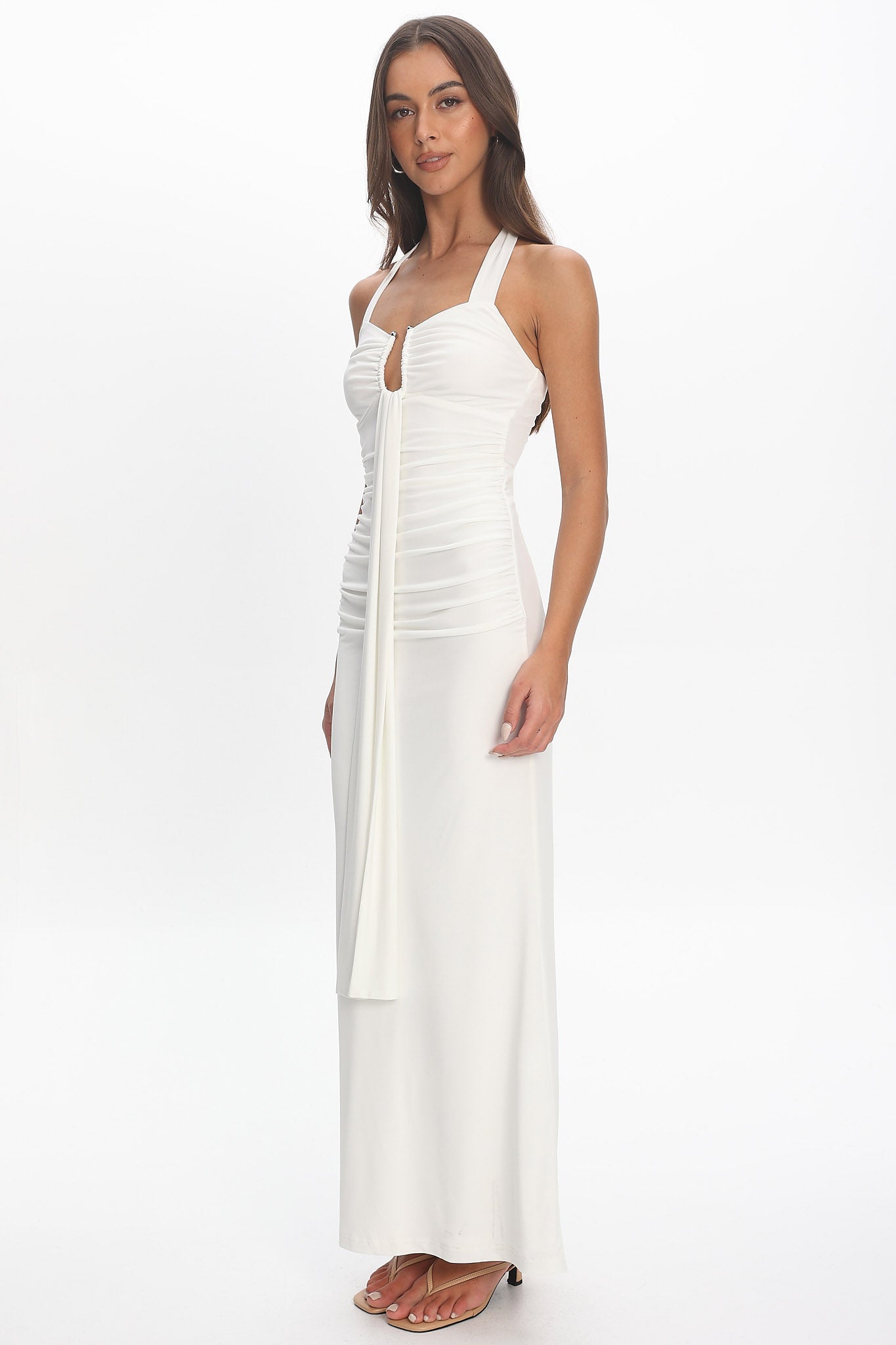 Opera Drape Bust Maxi Dress White