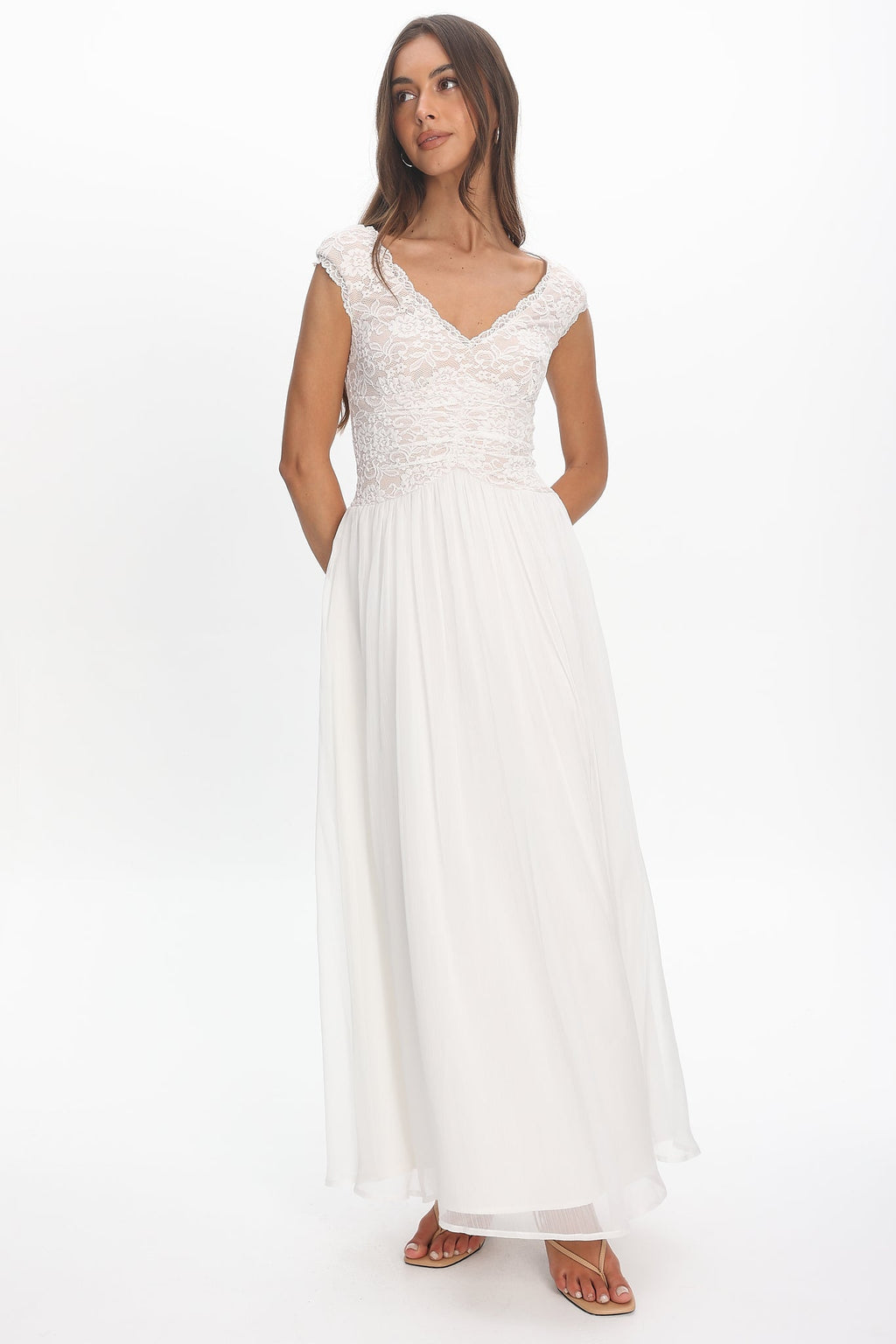 Korinna Lace Bodice Maxi Dress White