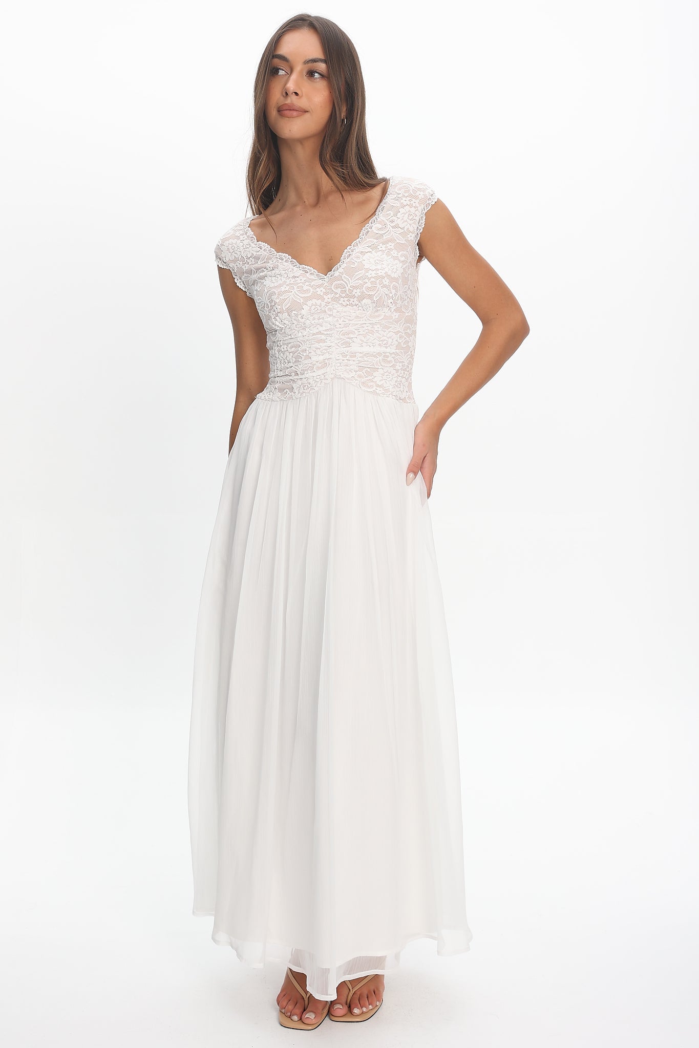 Korinna Lace Bodice Maxi Dress White