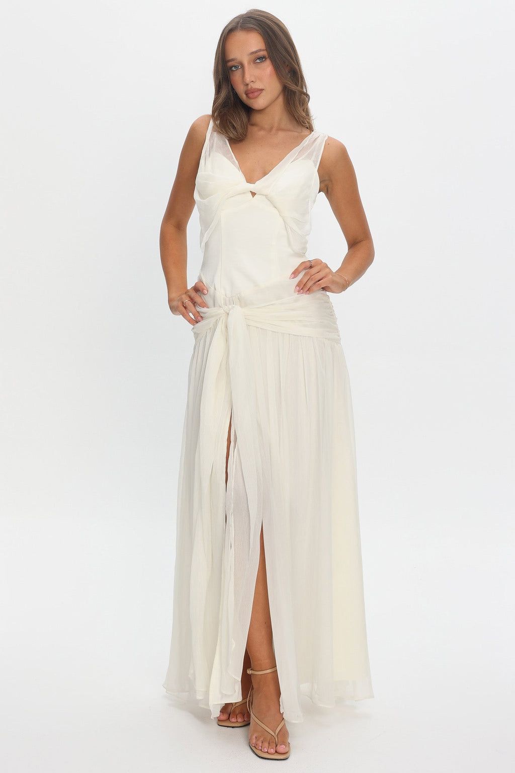 Izabelle Twist Accent Maxi Dress Pearl
