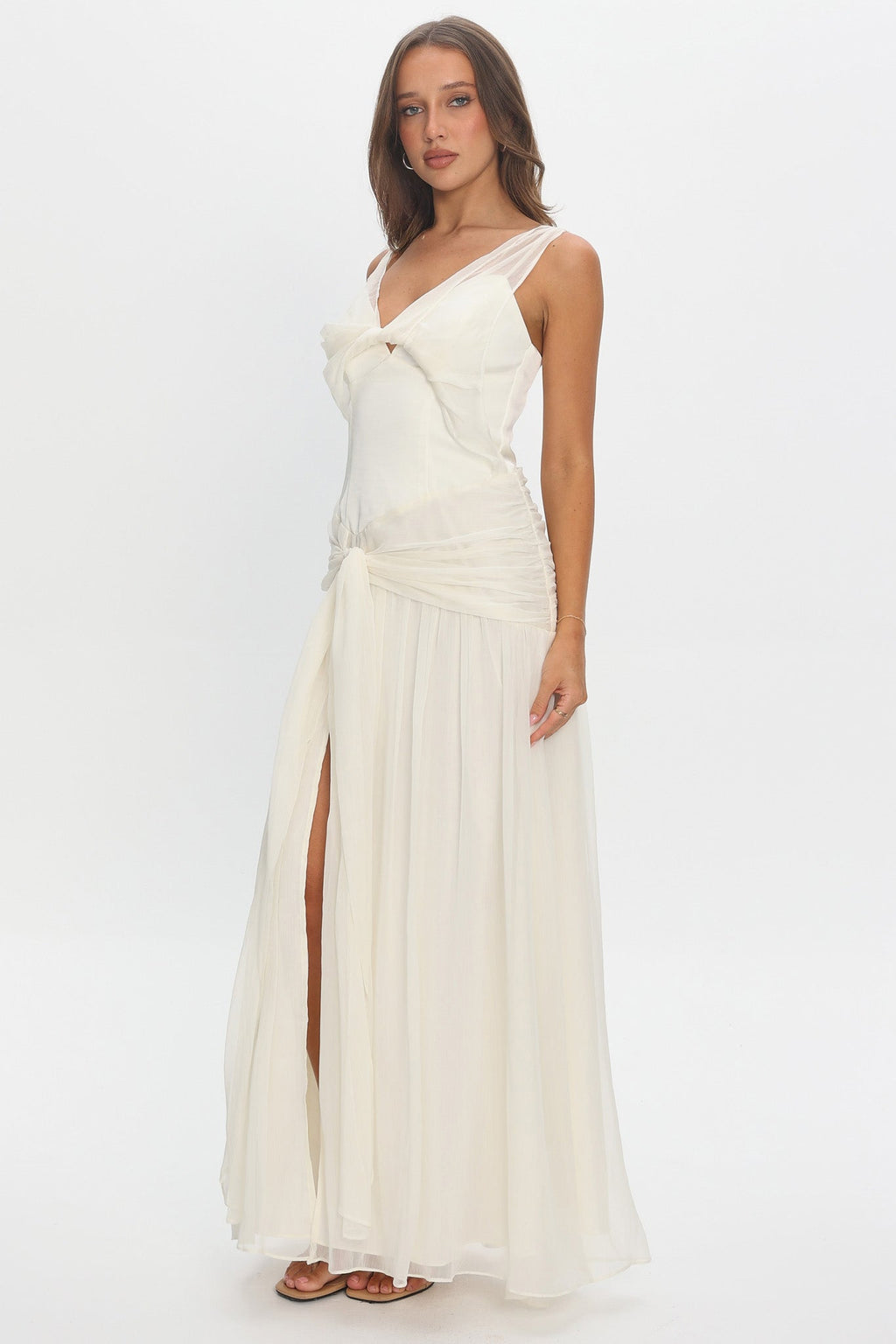 Izabelle Twist Accent Maxi Dress Pearl