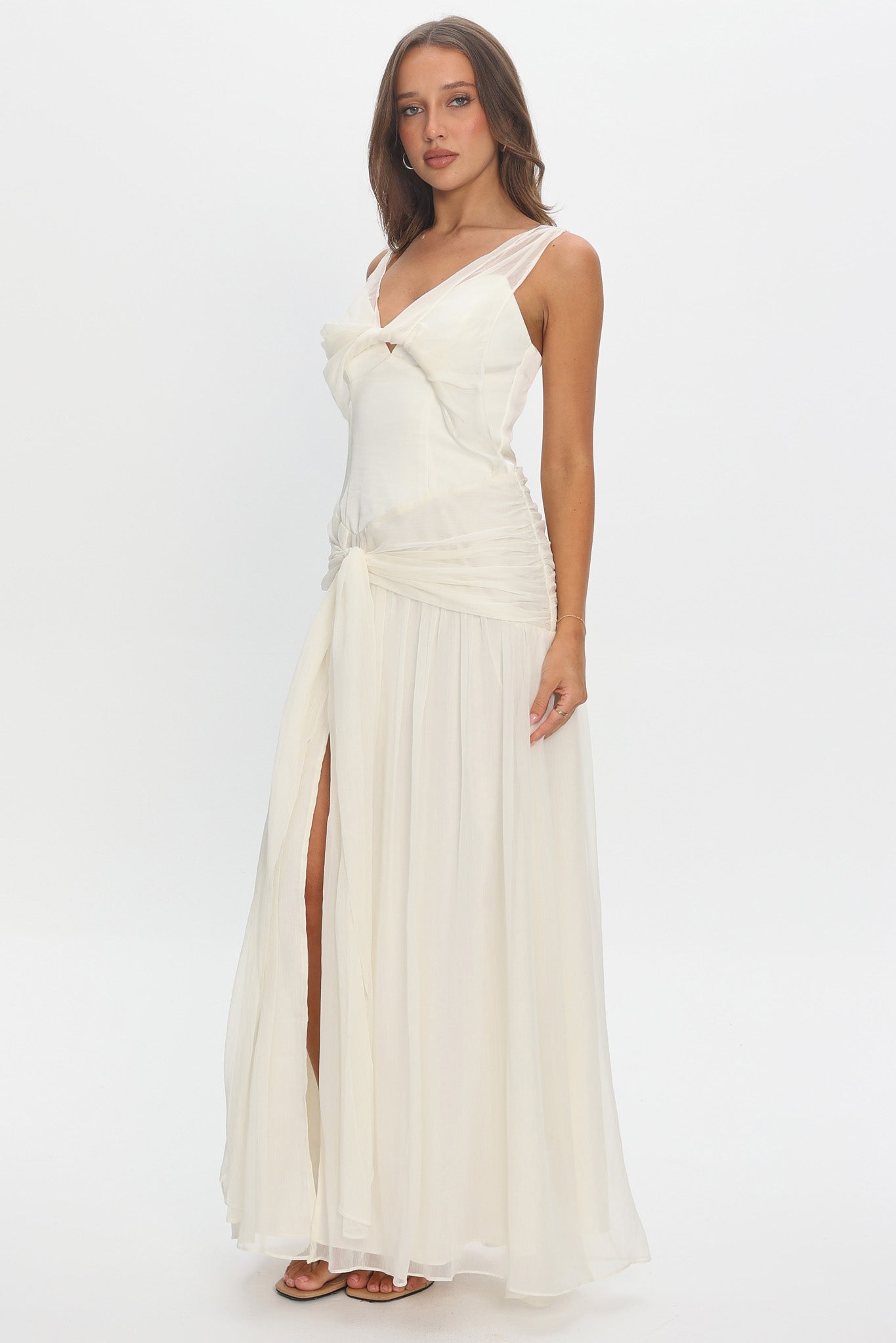 Izabelle Twist Accent Maxi Dress Pearl