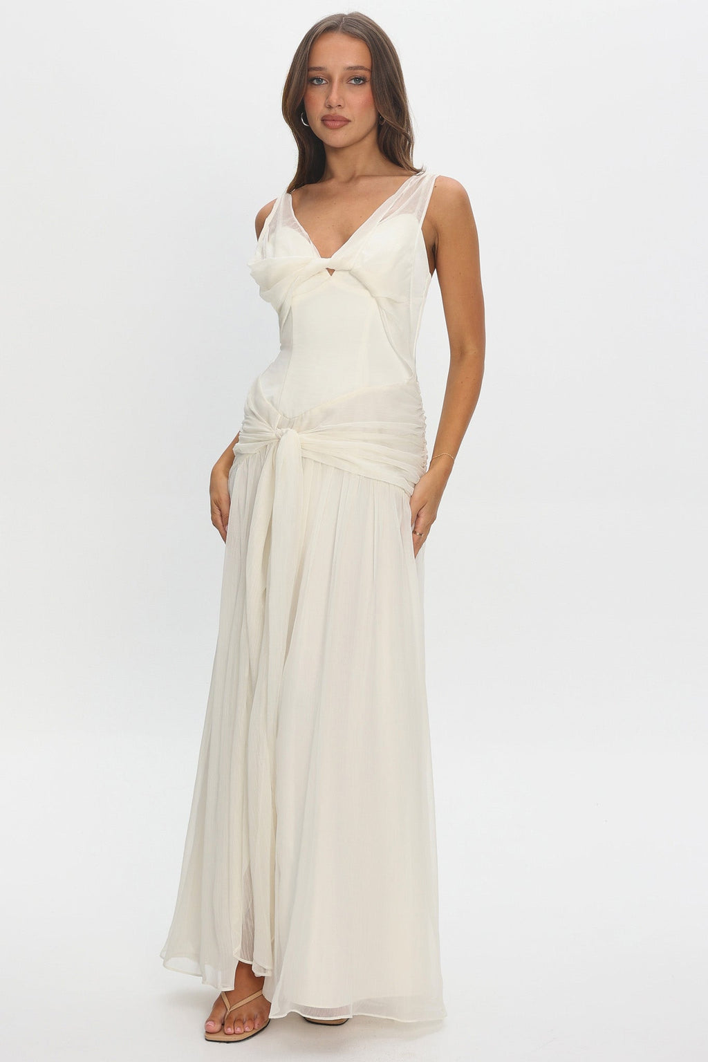 Izabelle Twist Accent Maxi Dress Pearl