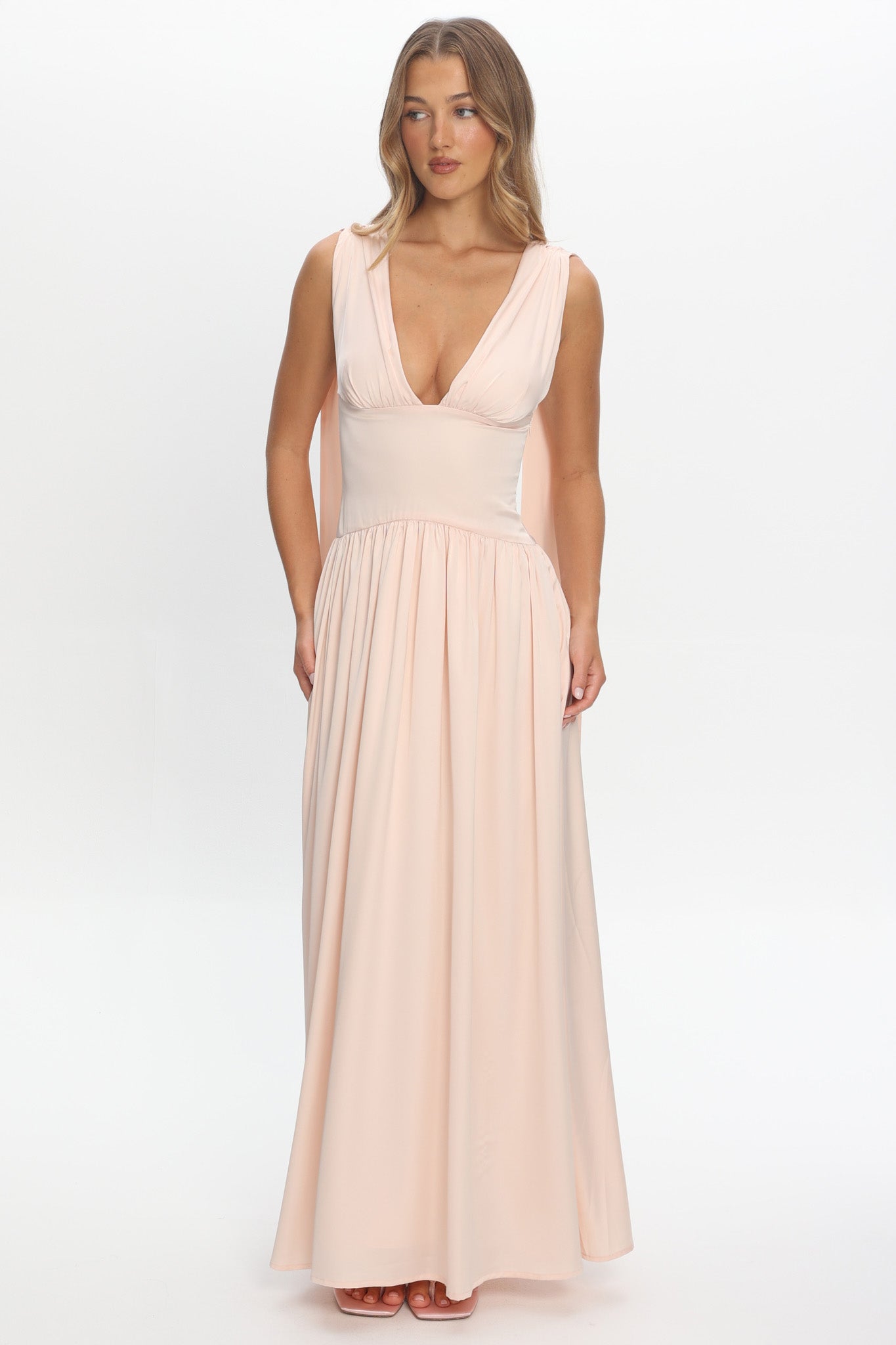 Lorienne Shoulder Sash Maxi Dress Pearl