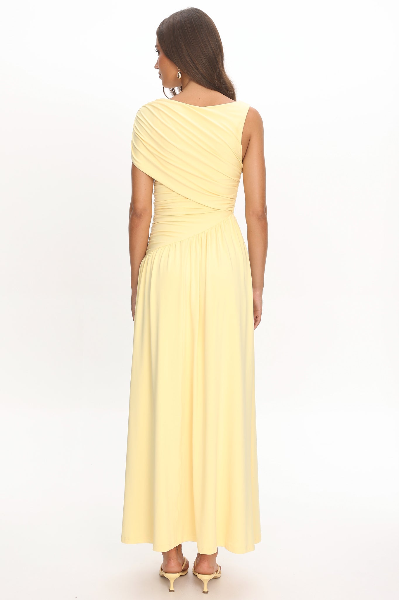 Adiel Ruched Asymmetric Waist Maxi Dress Butter