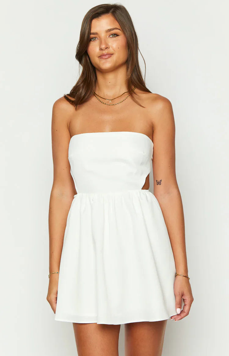 Cora White Tie Back Mini Dress